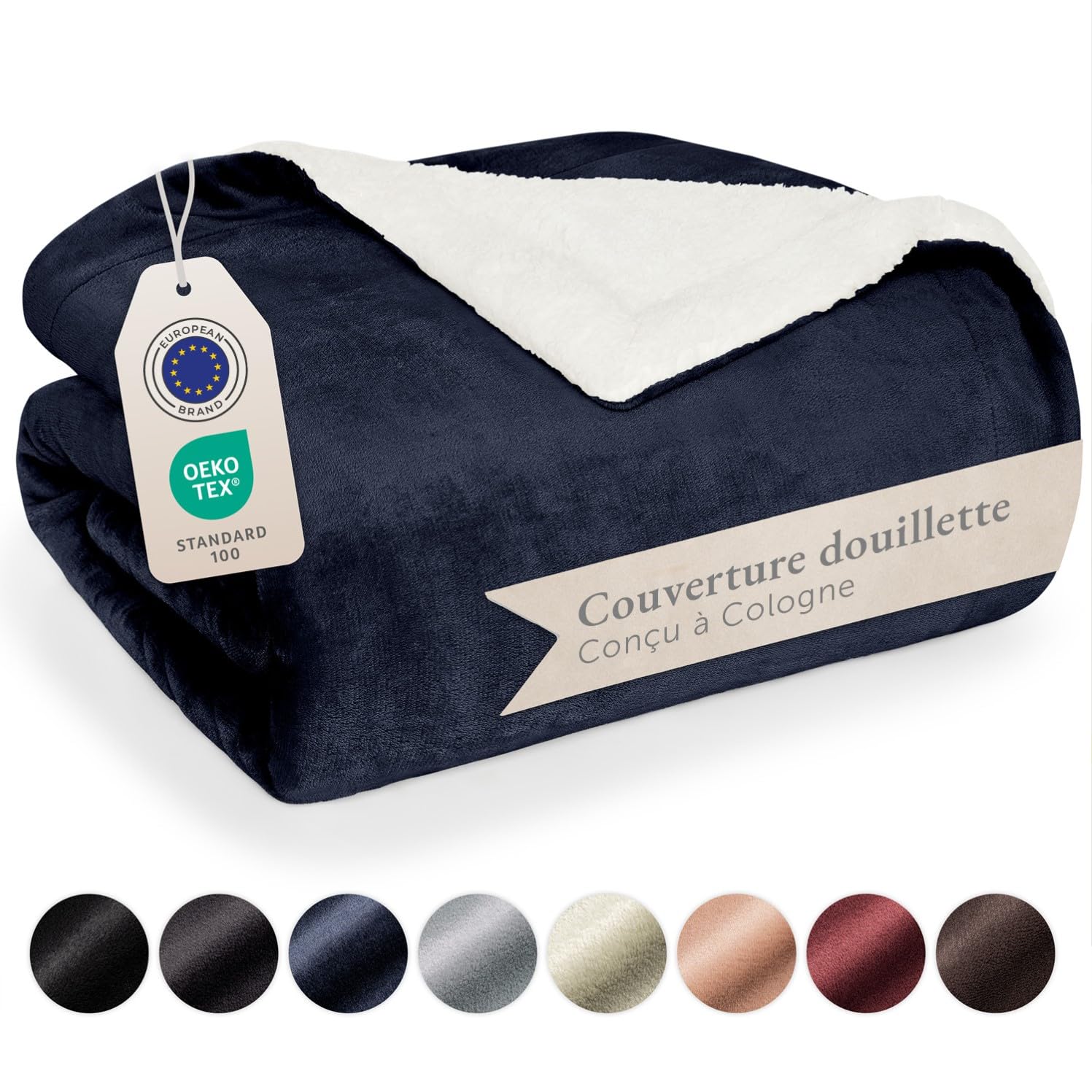 Blumtal Plaid Polaire 220 x 240 - Certifié Oeko-TEX®, Sherpa, Couverture Haute Qualité, Doux, Chaud, Moelleux, Bleu Foncé