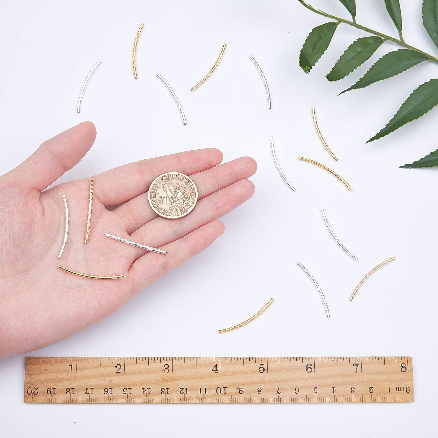 SUNNYCLUE 1 Box 200Pcs Long Tube Beads Curved Tube Long Noodle Spacer Beads 3.5cm 2 Colors Carved Brass Metal Finding Beads for Jewelry Making Hole: 1mm - Image 4