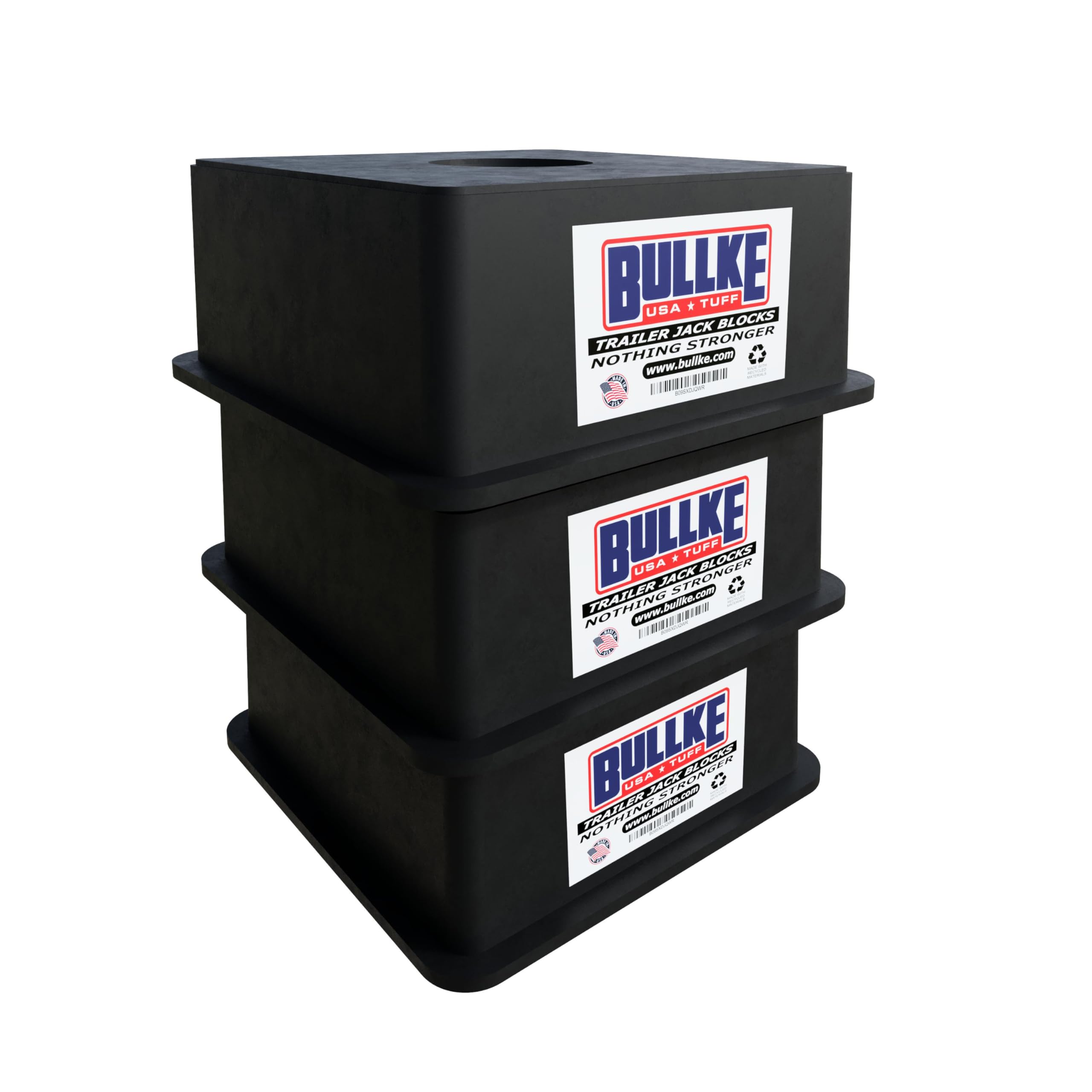 BULLKE Square Trailer Jack Blocks 3-Pack, USA-Made Heavy Duty RV Leveling Blocks, Stabilizing Jack Pads for Camper, 5th Wheel, Tongue Jack, Post Jack, Foot Jack &amp; Scissor Jack, Recycled Plastic