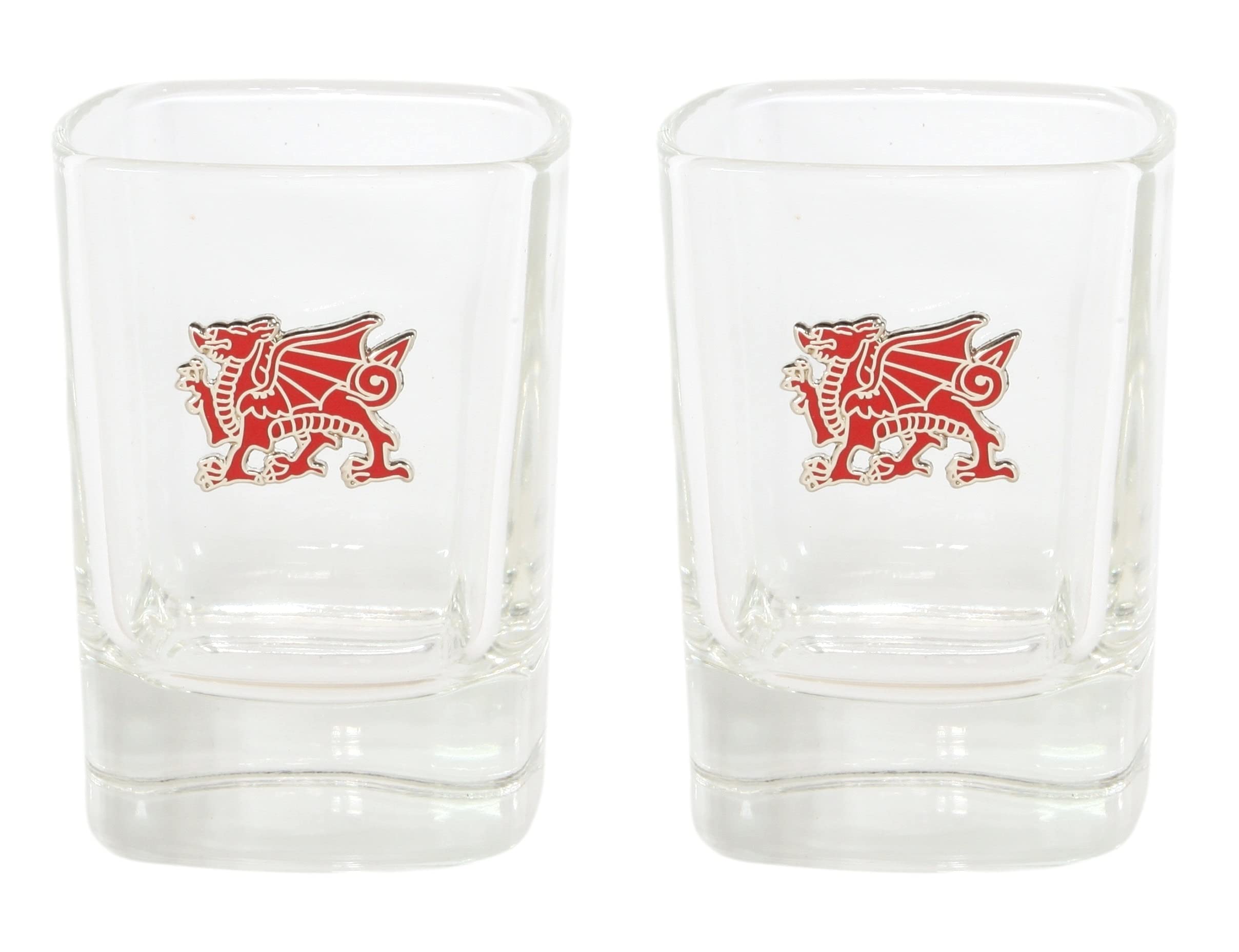 Gamekeepers Cottage gifts Red Welsh Dragon Pair of Shot Glasses Crystal Cut Tot Party Gift 491
