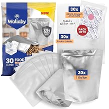Wallaby 1 Gallon Gusset Mylar Bag Bundle - 30 x Stand Up Zipper Bags Heat Sealable and Food Safe - Long Term Food Storage - Silver Standard Silver 30 Pack