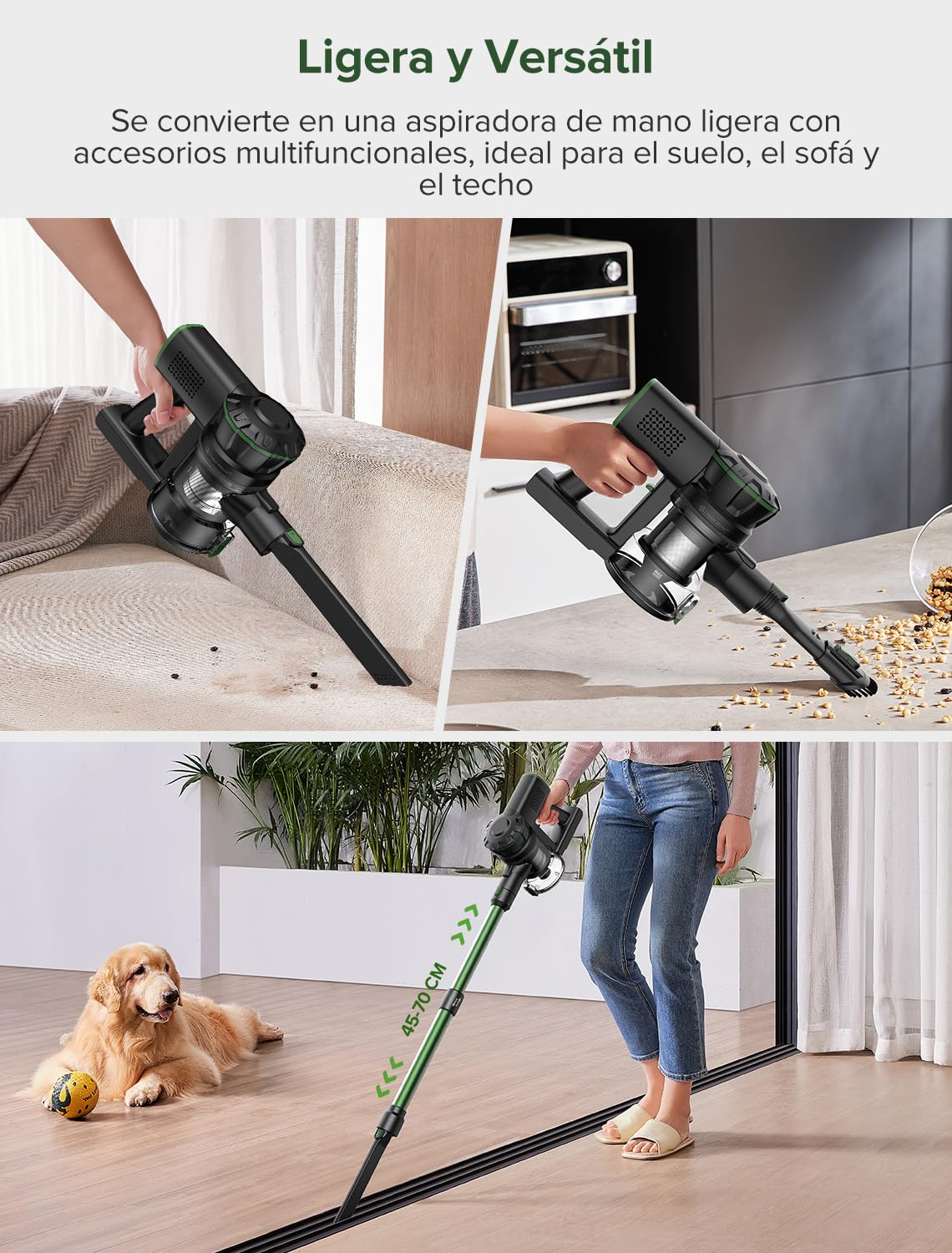 Vexilar V9PRO Aspiradora sin Cable 50KPa Potente Succión, Escoba Aspirador sin Cable 6-en-1, Aspiradora Autonomía 60 Mins,Aspirador Vertical para Pelo de Mascotas,Alfombra,Coche y Suelo