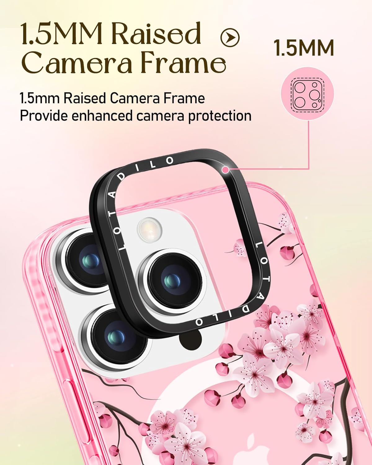 for iPhone 14 Pro Max Case for Women - Cute Design Girls Compatible with Magsafe Magnetic Ring Holder Stand Peach Blossom Phone Covers Aesthetic Girly TPU Funda for 14 Pro Max - Image 3