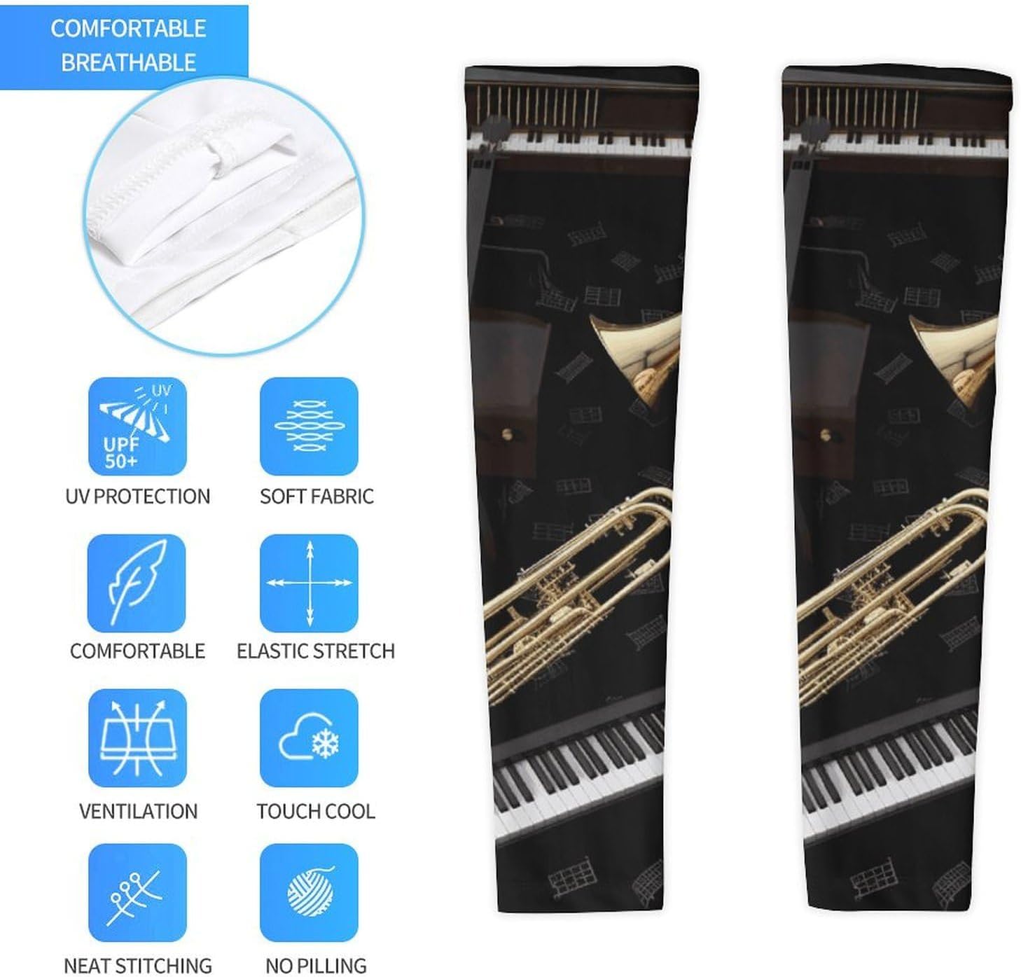 Musical Instruments Arm Sleeves for Men Women Sun Protection Sleeves Cooling Compression Arm Covers for Sport