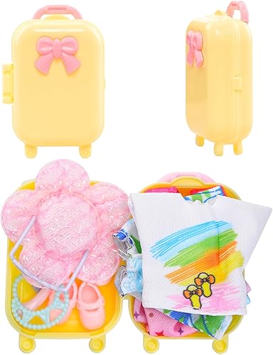 Miniatura 4 de Miunana Vestido de muñeca de 5.3 pulgadas, 36 piezas, ropa y maleta y sombreros para muñecas de 4 a 6 pulgadas, camiseta y pantalones, trajes de