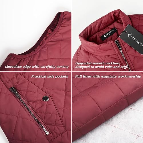 Vista 5 de Fuinloth - Chaleco acolchado para mujer, diseño de cuello alto, ligero, con cierre