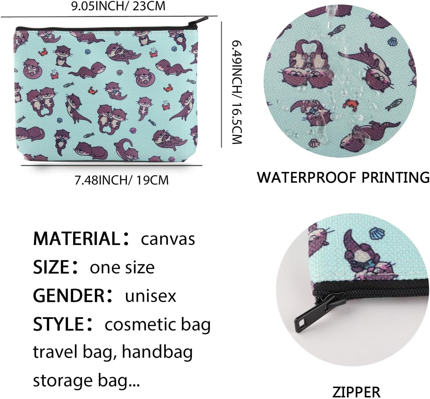 XYANFA Sea Otter Makeup Bag Otter Gift Sea Otter Zipper Pouch Otter Lover Gift River Otter Cosmetic Bag (Sea Otter Makeup Bag) image 5