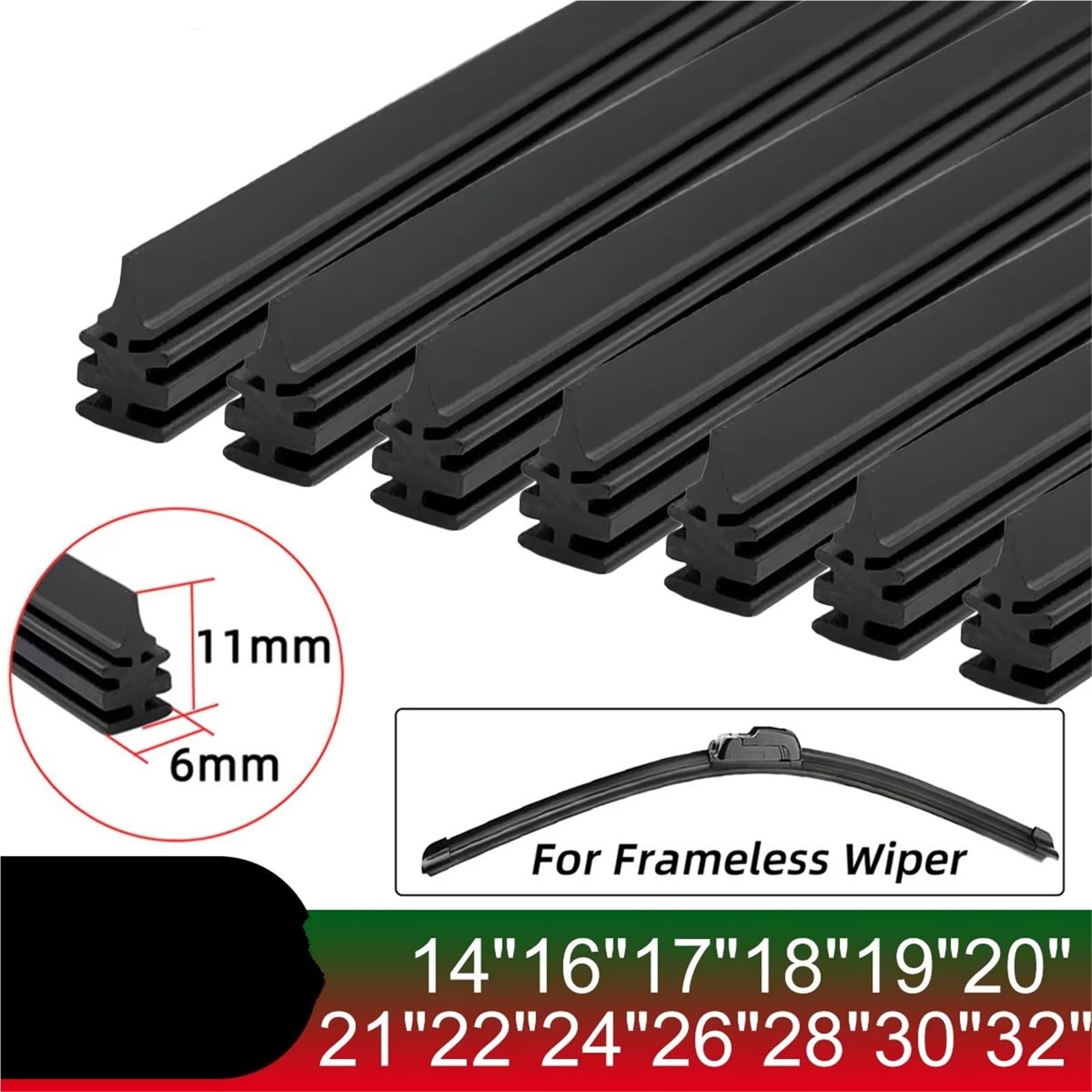 Scheibenwischerblatt 10-teilig Autowischer Gummifüllstreifen 6 mm Naturkautschukstreifen 14" 16" 17" 18" 19" 20" 21" 22" 24"-30" DIY Gummistreifen (20 Zoll)