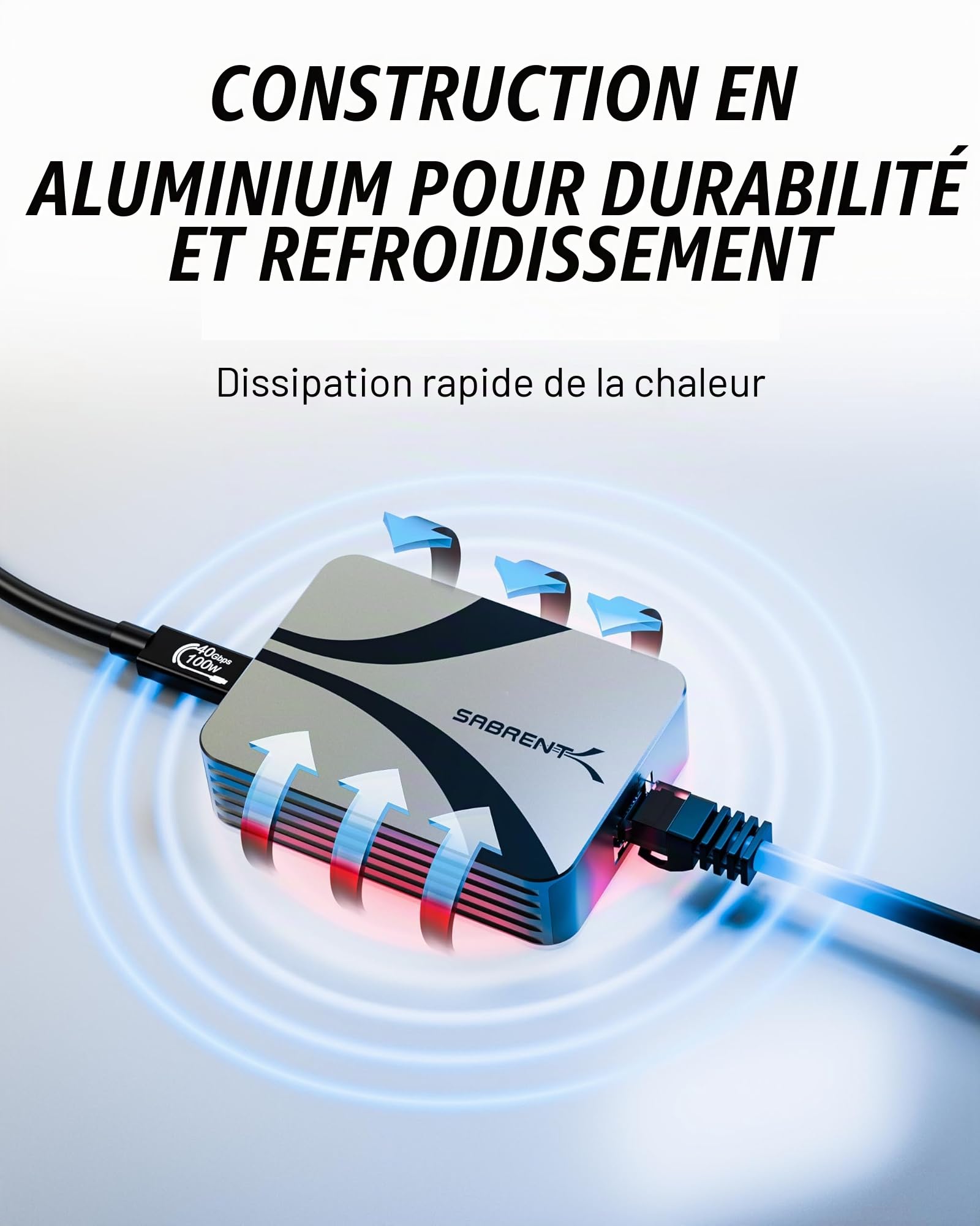 SABRENT Adaptateur Thunderbolt/USB4 vers 10 Gigabit Ethernet, adaptateur réseau USB-C 10 GbE pour Thunderbolt 3/4/5 et USB4 uniquement (pas USB standard), aluminium, Wake-on-LAN, Multi-Gig 5G/2.5G/1G