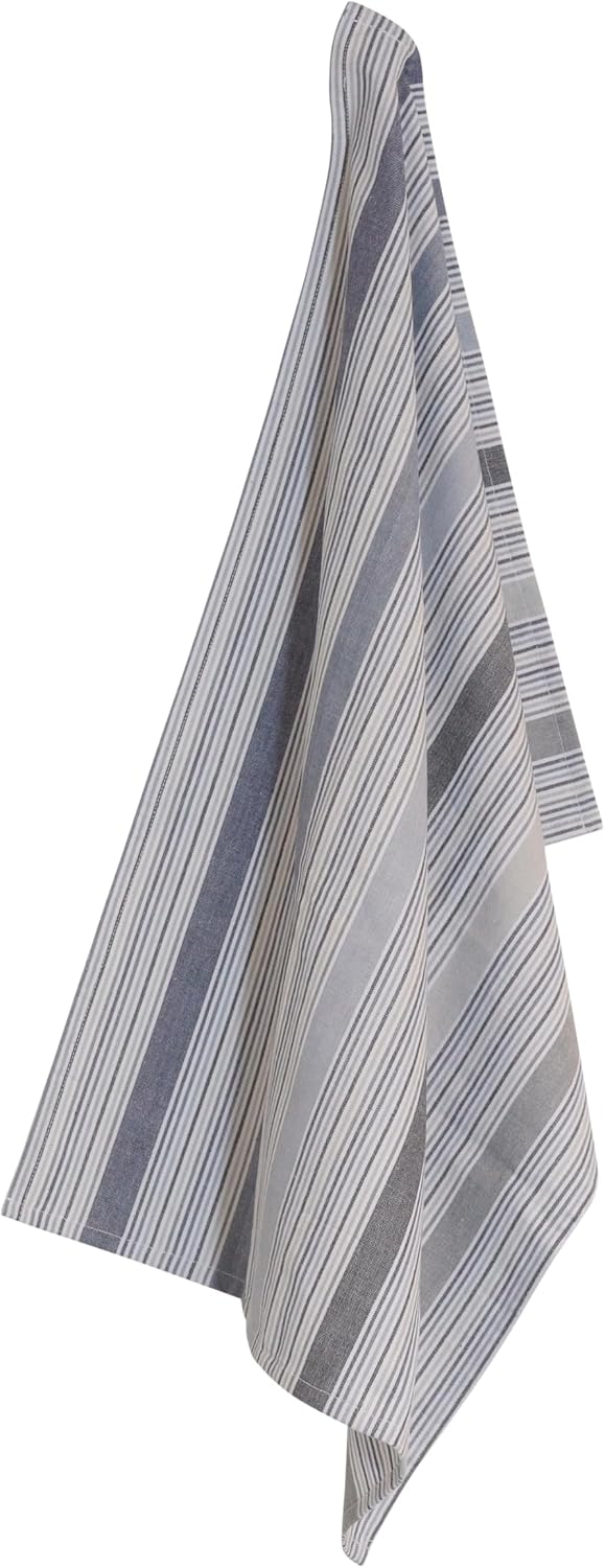 Solwang 100% Organic Cotton Kitchen Tea Towel, 28 x 20 inches Danish Design | Made in India (Grey/Black Stripe Organic)