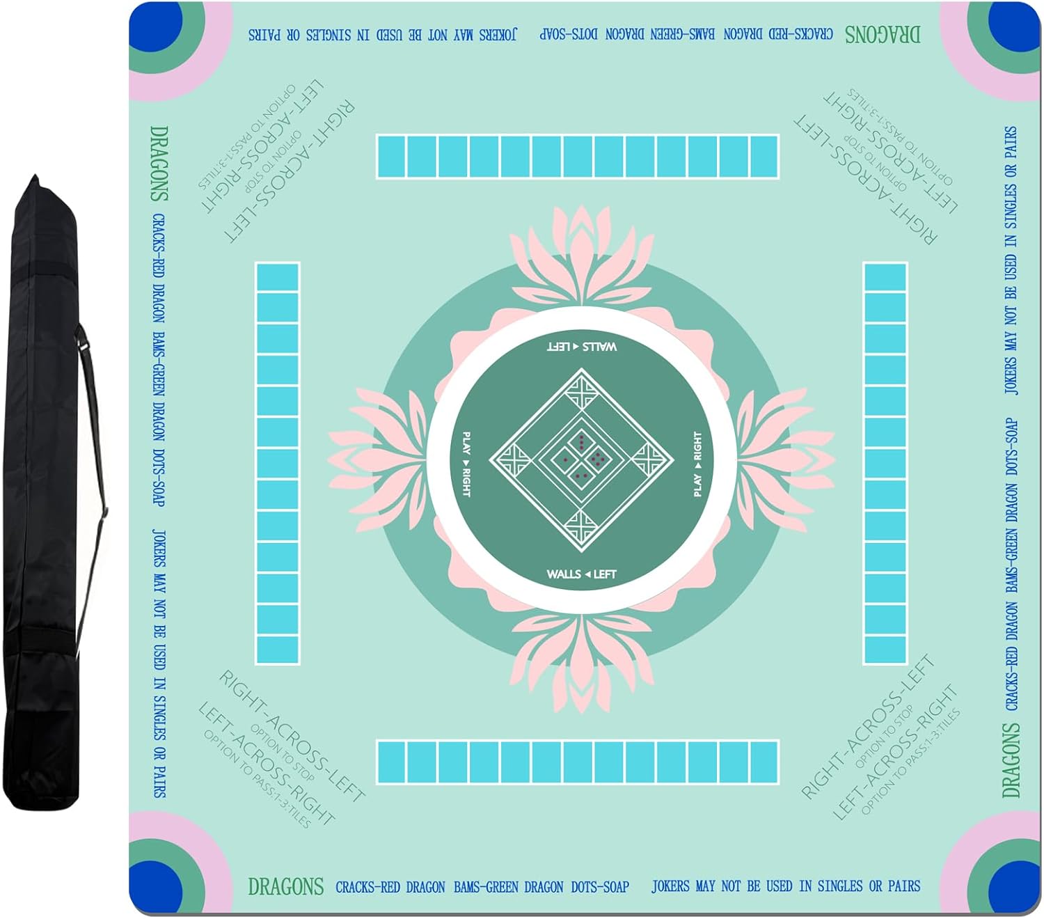 Extra Large Mahjong Table Mat - 31.5"x31.5" Non-Slip Noise Reduction Rubber Gaming Mat for Poker, Board Games, Dominoes & Tile Games, Waterproof & Foldable Blue Game Surface Mat