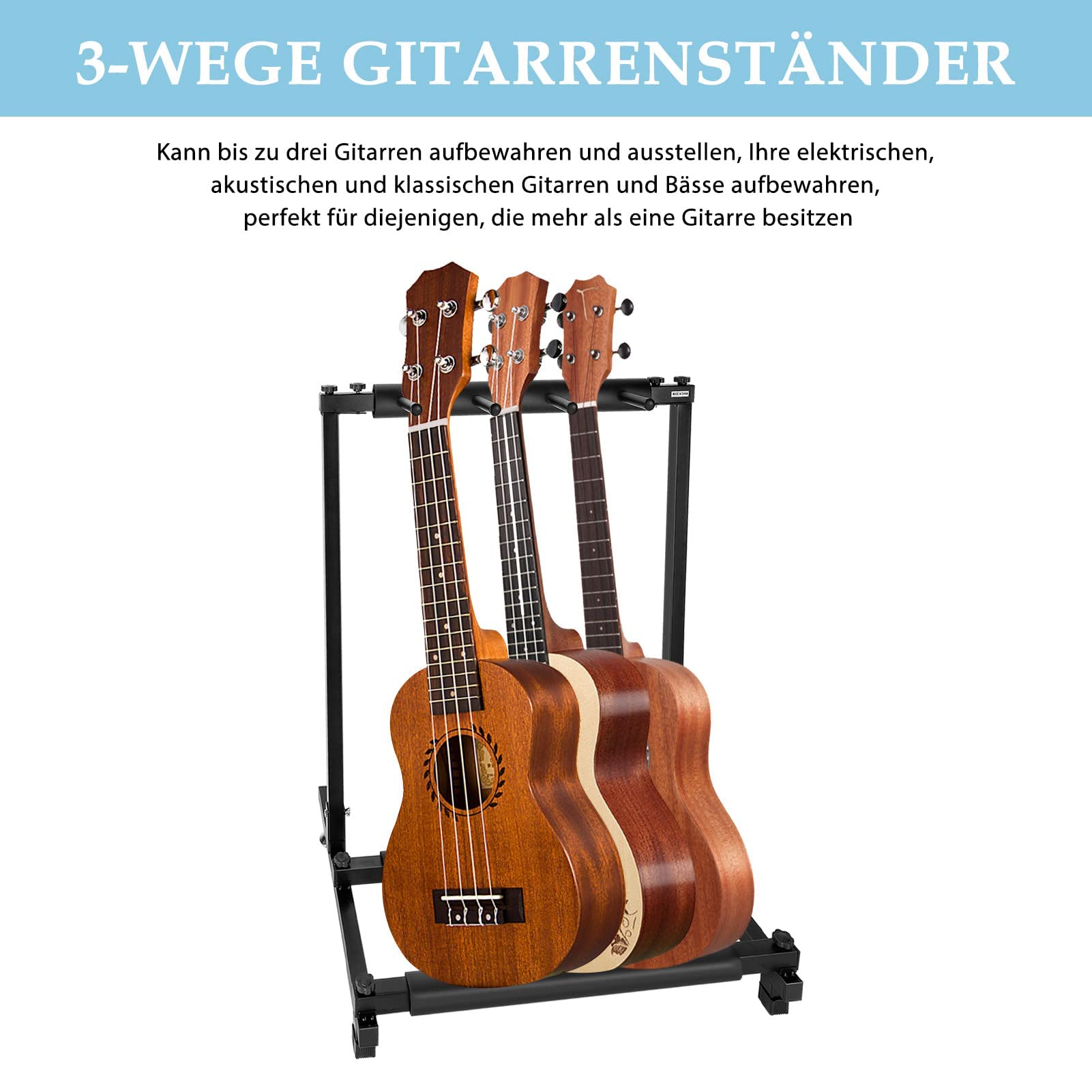 Youyijia 3-Fach Gitarrenständer Faltbar Tragbar Multistand Gitarrenstativ Multi-Gitarrenständer 3 Halterungen Polsterung für Akustikgitarre Westerngitarre E-Gitarren