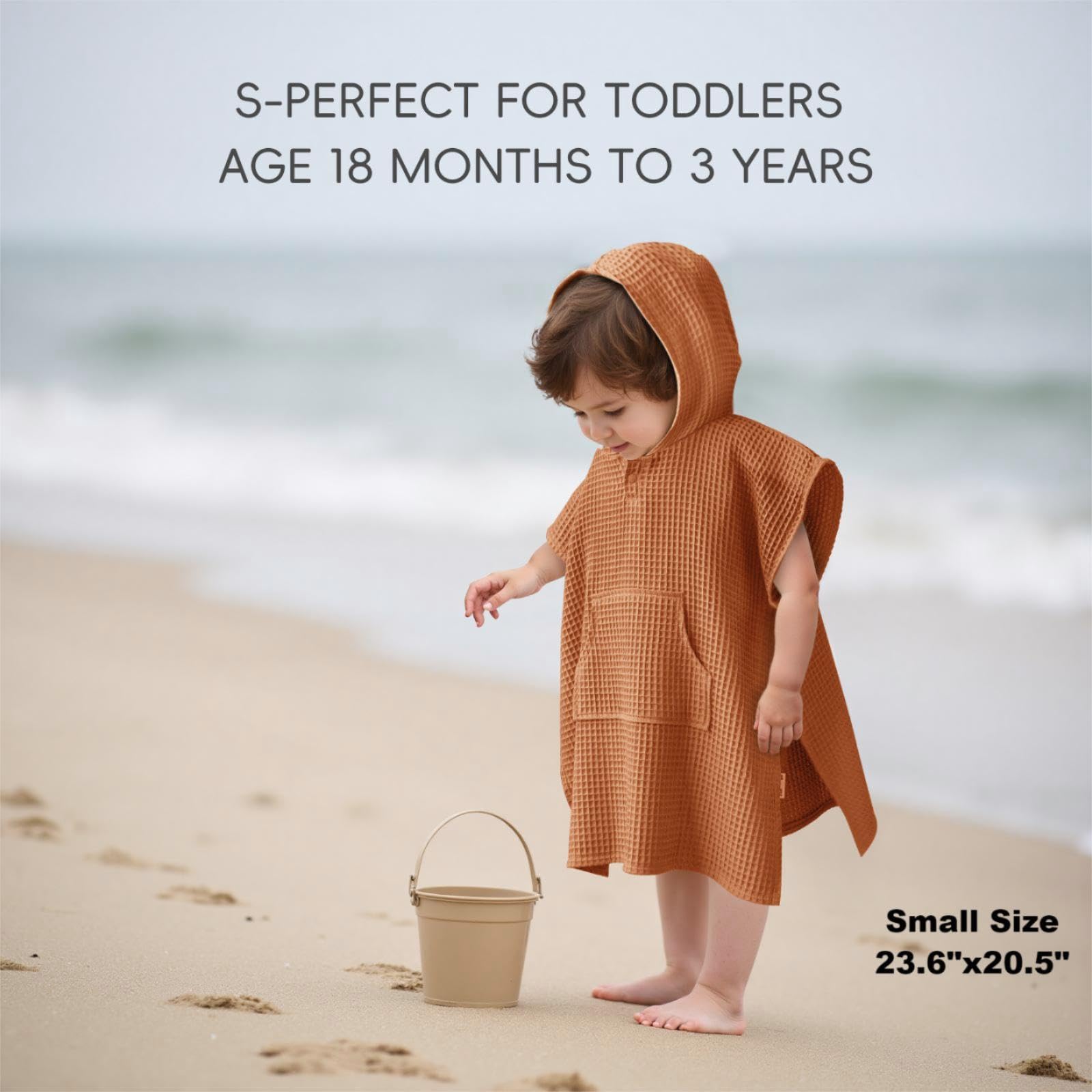 Toalla de playa con capucha para niños, toalla poncho suave para bebés y niños pequeños, toalla ligera de algodón gofre para piscina, baño, playa