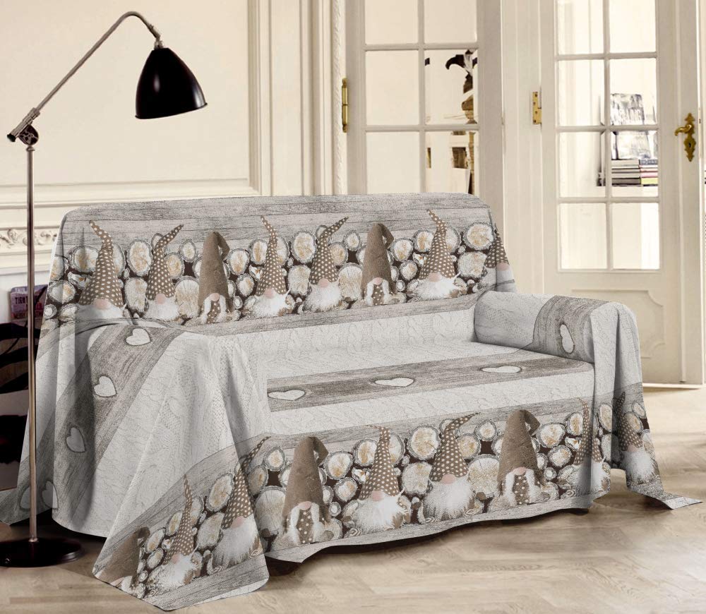 Dalila Casa Copritutto telo arredo Gnomi (Beige, Mis. 2 piazze)