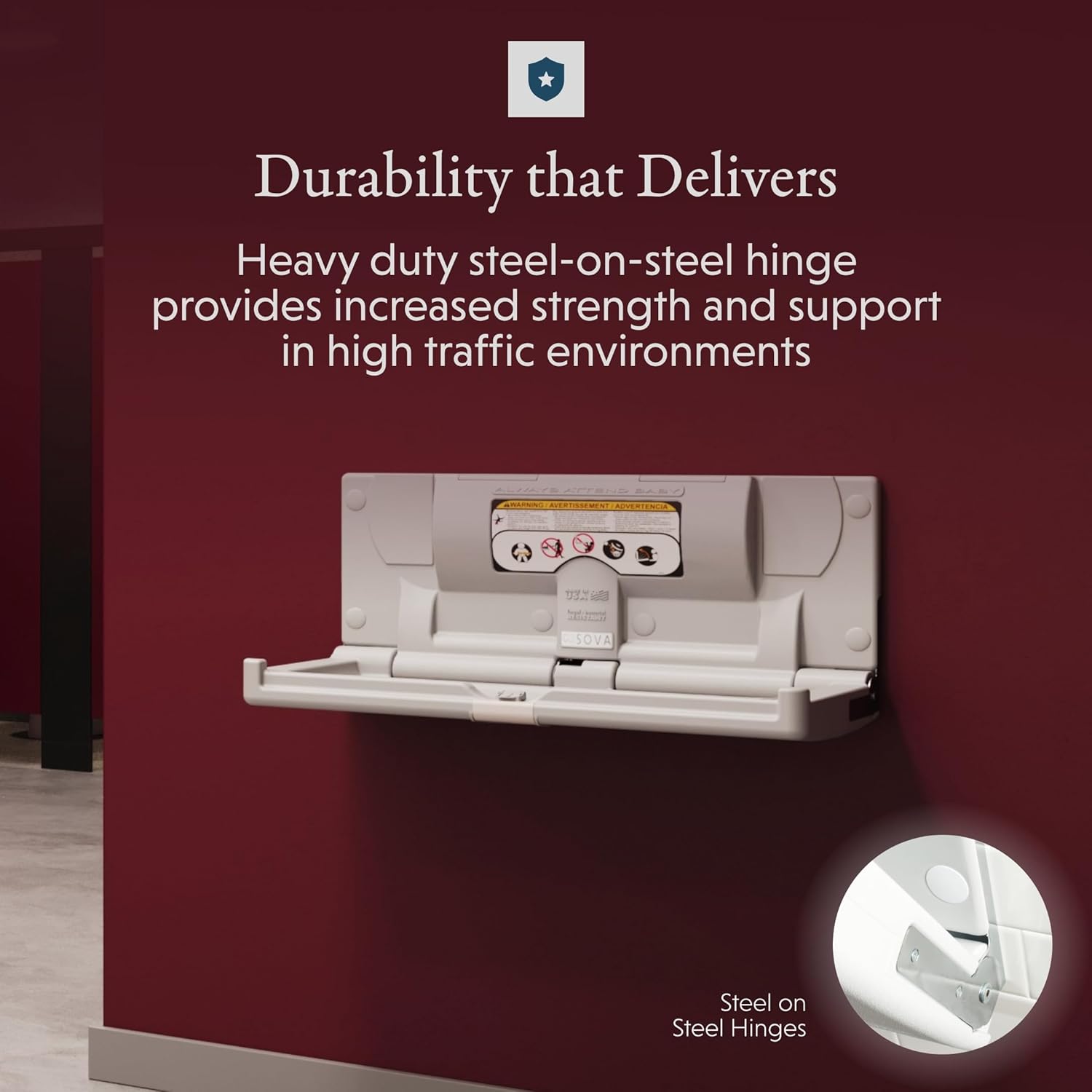 Sova Origin Horizontal Baby Changing Station, Polyethylene, Surface Mount, Gray, 16 lbs, 34.3L x 17.5D x 15.34H inches, 250 lb Weight Capacity
