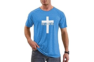 Men's Short Sleeve Crewneck Graphic Believe Cross Print Christian T Shirt