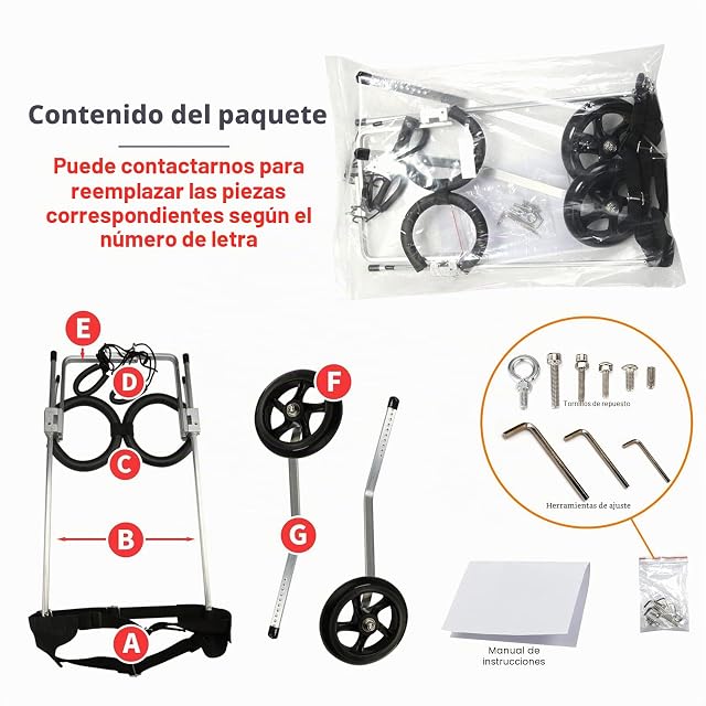 Foto 7 de 7 de Silla de ruedas para perros pequeños, aluminio ajustable para perros de 2 a 7 kg, patas traseras de 16 a 26 cm