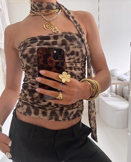 Amazon | レディース レオパードプリント チューブトップ セクシー