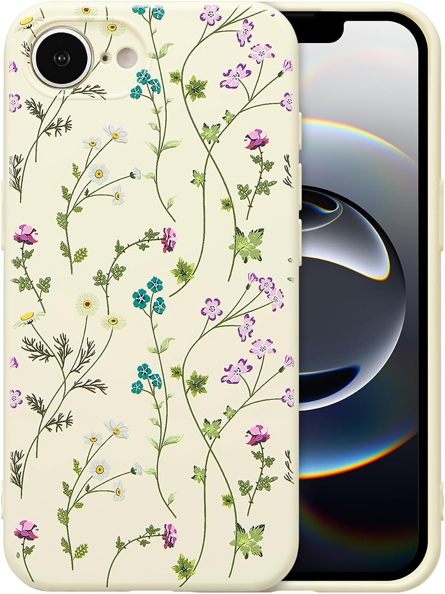 RALEAVO Funda Floral para iPhone 16e/17e Funda Linda de Silicona para Mujer,Beige
