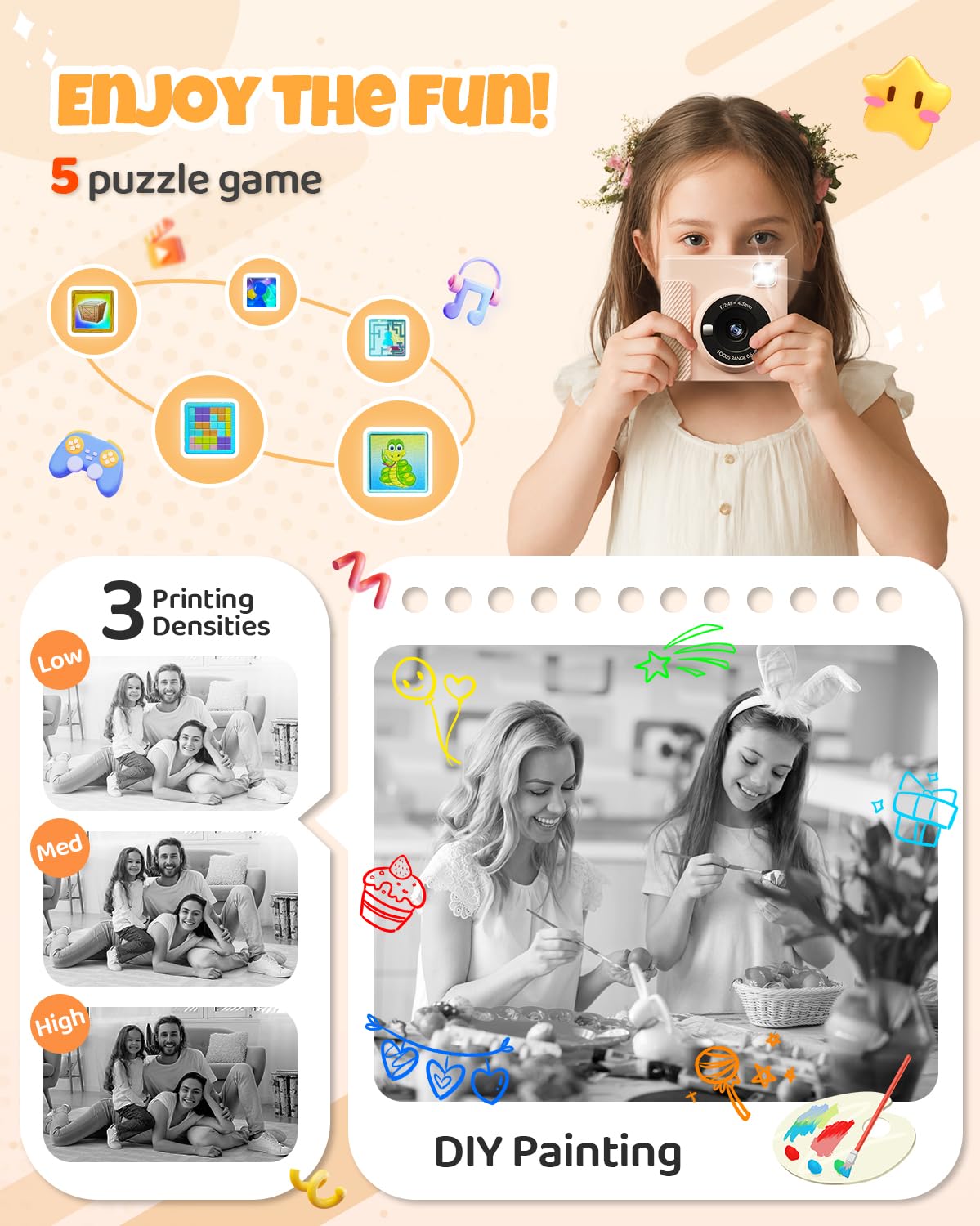 TIATUA Macchina Fotografica Bambini Istantanea, 2.4 Pollici 1080P Fotocamera Digitale Bambini con 32GB Scheda & Papier Photo, Regalo di Natale per Bambini dai 3-12 Anni