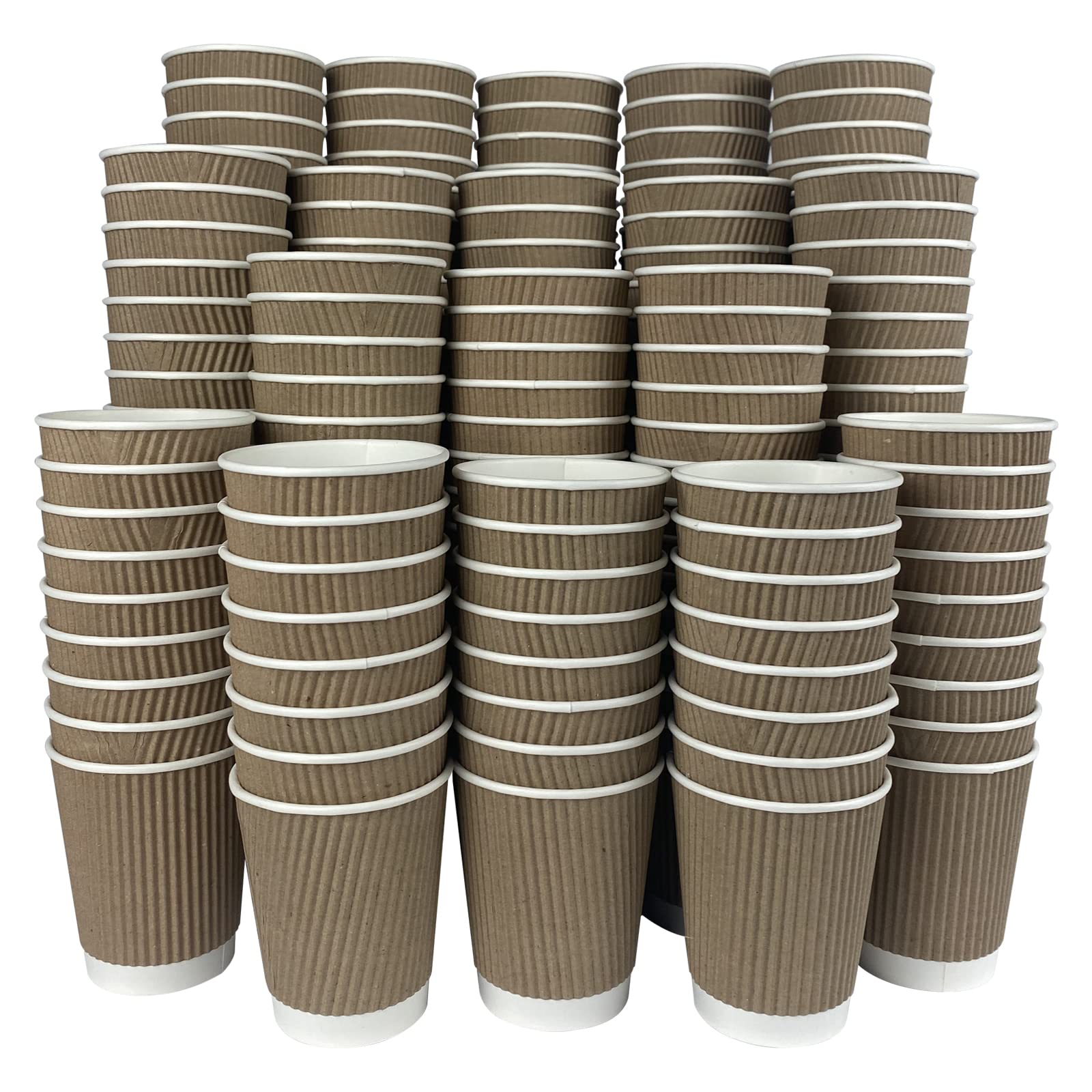 KRUCHI250 X 12oz Disposable Kraft Ripple Paper Cups for Hot and Cold Drinks, Triple Walled Cups for Coffee, Tea and Other Drinks Hot and Cold Disposable Tableware