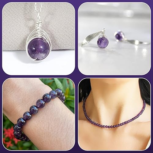 Miniatura 6 de 108 cuentas de amatista natural de 0.394 pulgadas redondas sueltas para hacer joyas