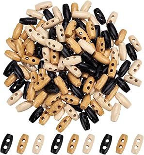FINGERINSPIRE 120 Pcs Mini Wooden Toggle Buttons 2 Hole 16mm Tiny Sewing Horn Toggle Buttons 3 Colors Micro Olive Shape Sewing Buttons Small Bowling Sewing Buttons for DIY Sewing Crafts Decoration
