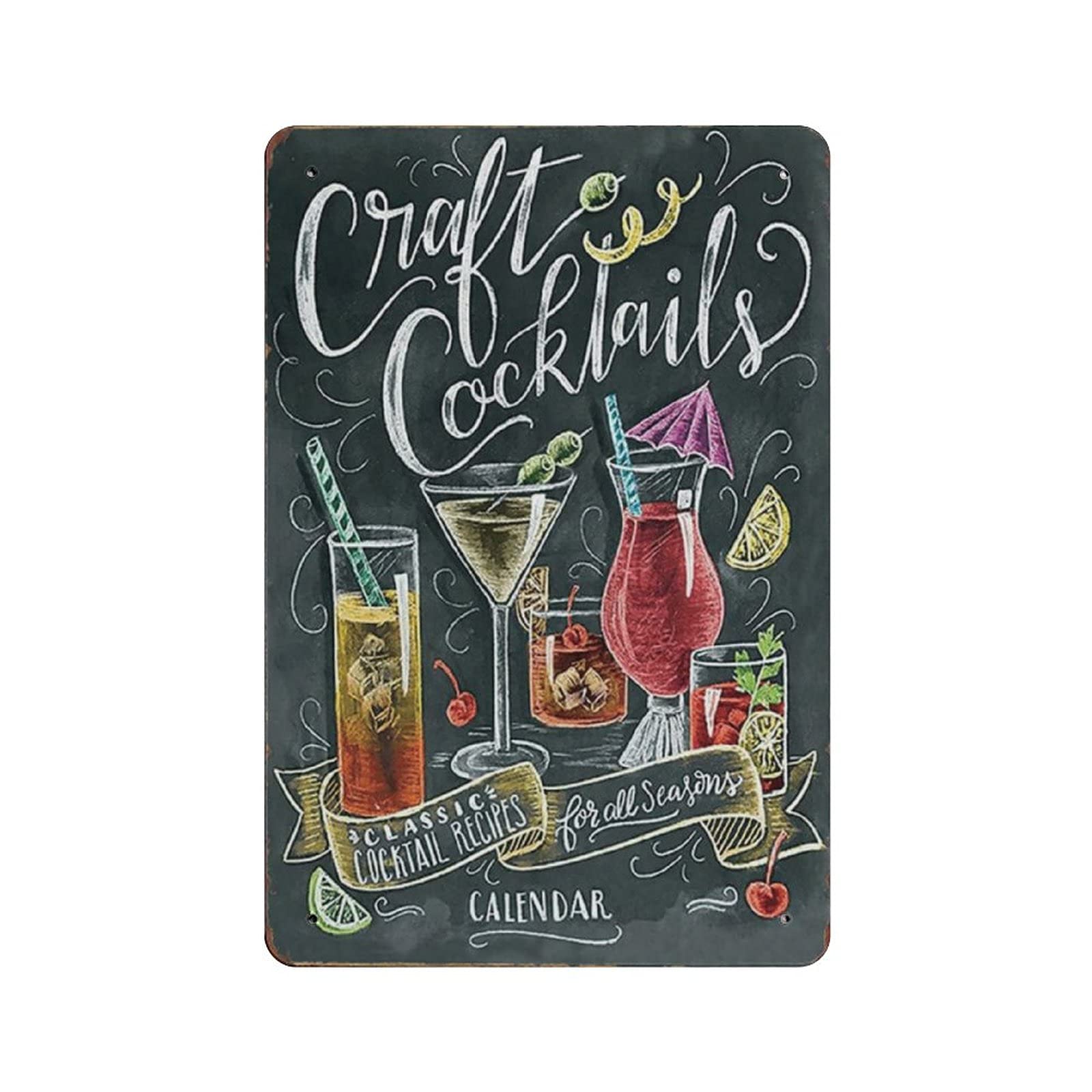 Hdadwy Kinds Of Cocktail Metal Tin Sign Vintage Tin Poster Metal Sign Wall Decoration Country Kitchen Home Garage Decor 12"X8"