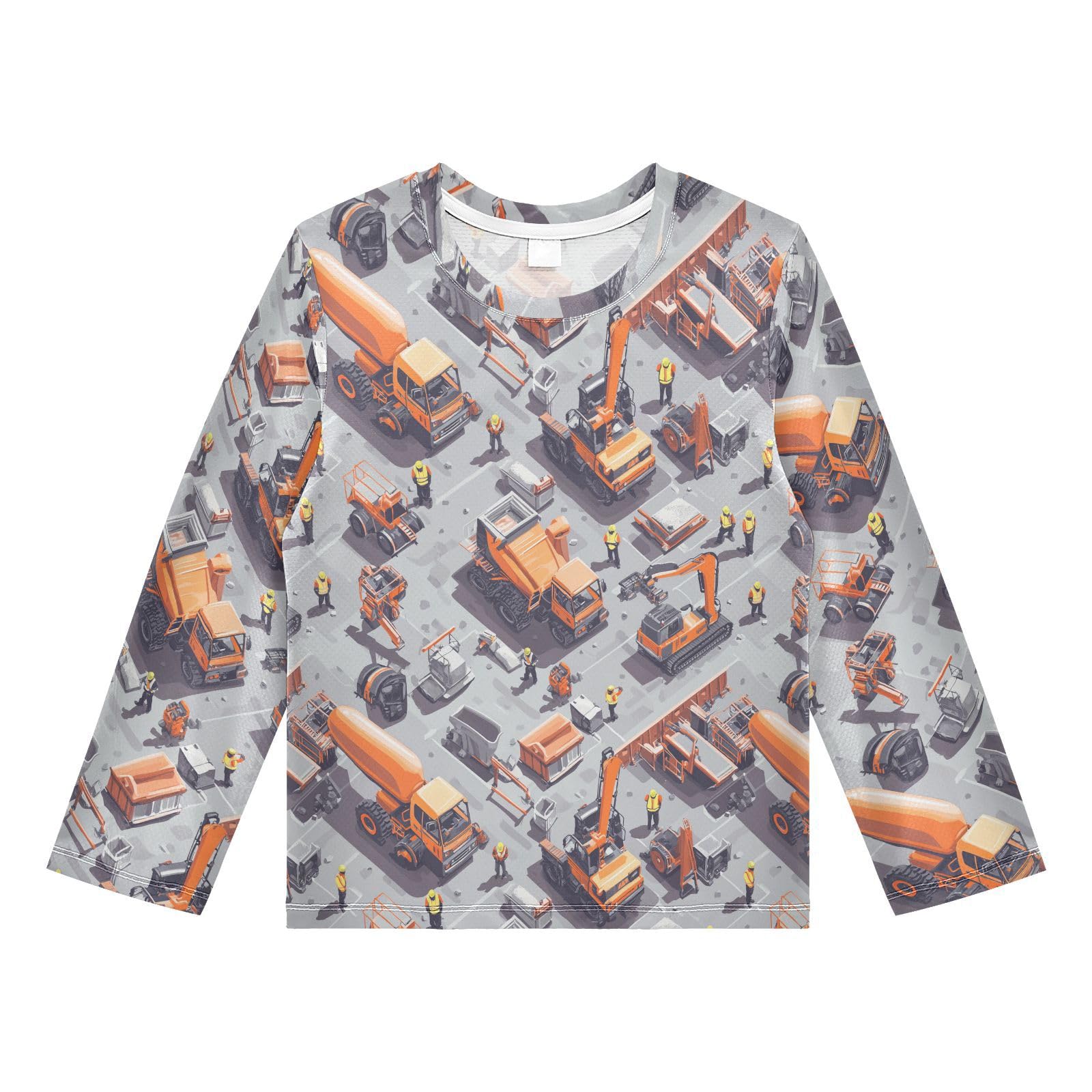 Caihoyu Boys' Rash Guard Swim Shirts Long Sleeve Quick Dry Rash Guard for Baby/Toddler UPF 50+ Protection 7-8T Construction Scene Dam Construction Bulldozer