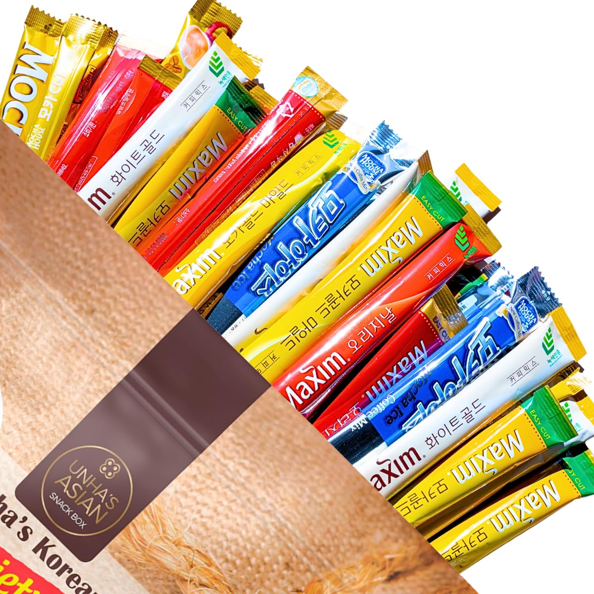 Instant Coffee Mix Packets Single Serve – Korean Variety Coffee Sampler 30 Sticks of 6 Different Flavors, Maxim Mocha, White Mocha, Original Maxim French Café (Variety 30 Pack)