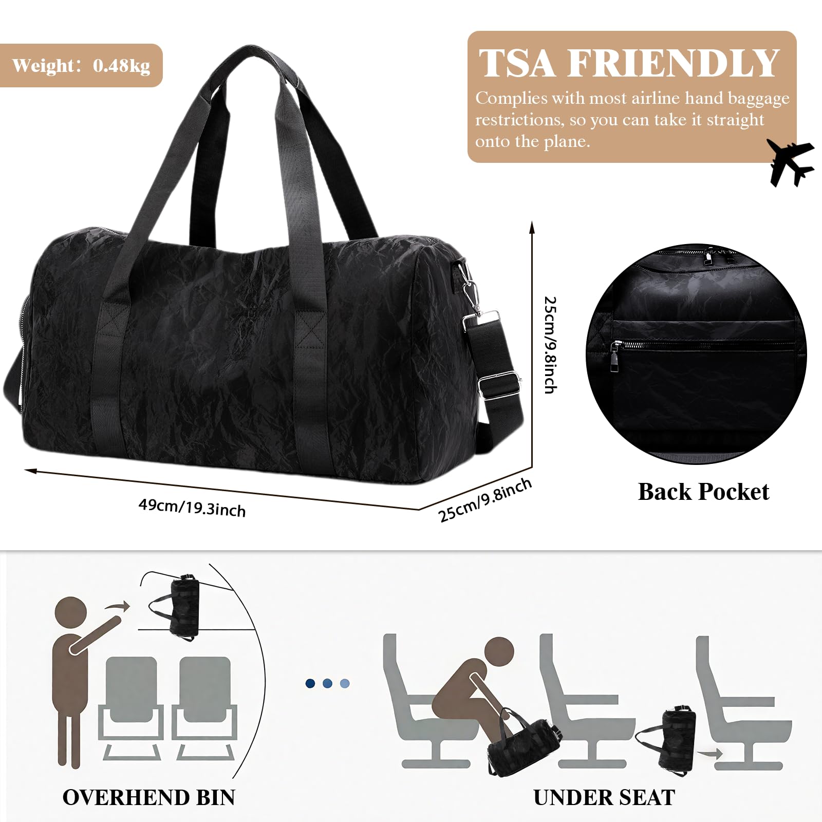 Bolsa deportiva de gimnasio con compartimento para zapatos, bolsa de viaje para mujeres y hombres, bolsa de fin de semana con bolsillo separado seco y húmedo para la noche, bolsa de artículos