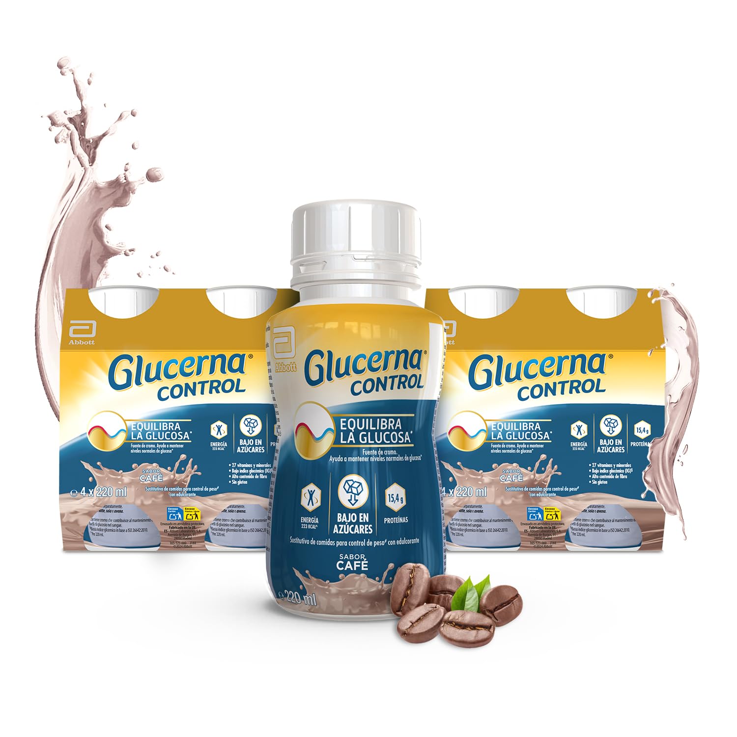 Glucerna Control sabor café, sustitutivo de comidas listo para tomar, equilibrio de glucosa gracias al cromo, pack 8x220ml