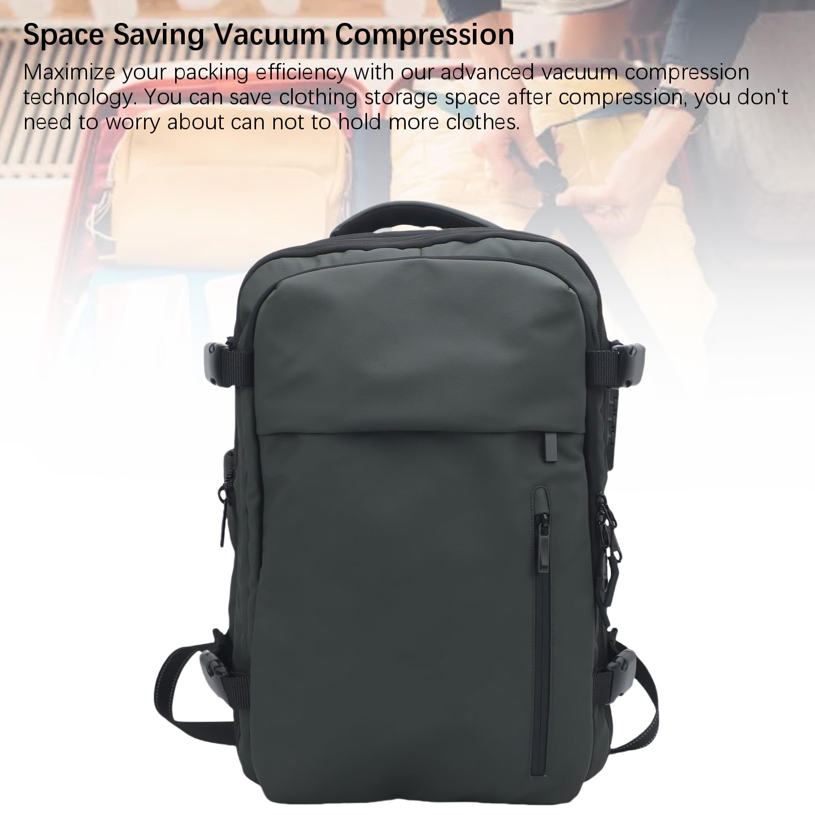 Gugxiom Sac à Dos, 36L-55L Extensible Sactual de Voyage Compression Sous Vide avec Pompe à Air, Preuve de L'eau et Sac à Dos D'ordinateur Portable Anti-vol pour la Randonnée, les