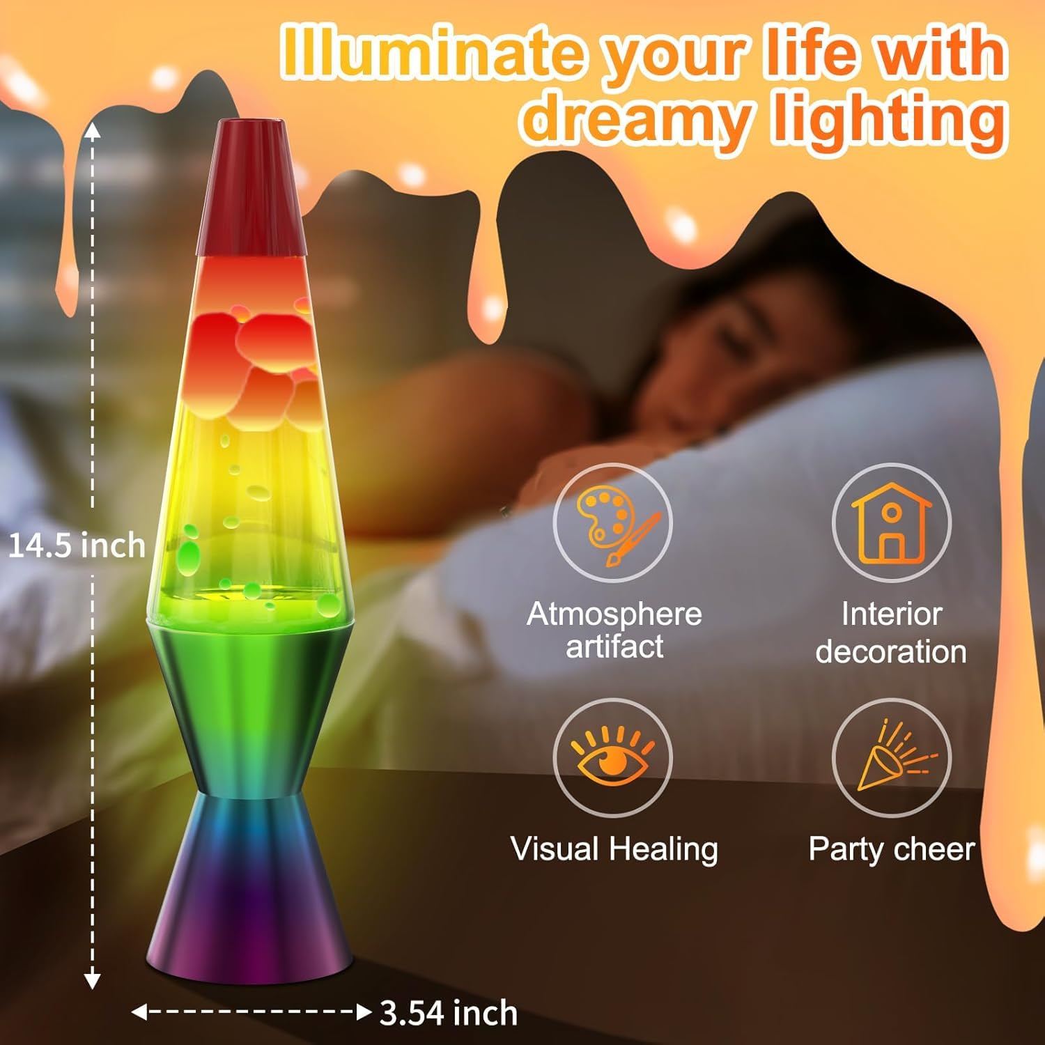 Luces Arcoíris & Flujo Líquido – Lámpara de 25W 14.5inch para Aliviar el Estrés y Mejorar la Concentración Arte cinético para relajación/oficina/regalo