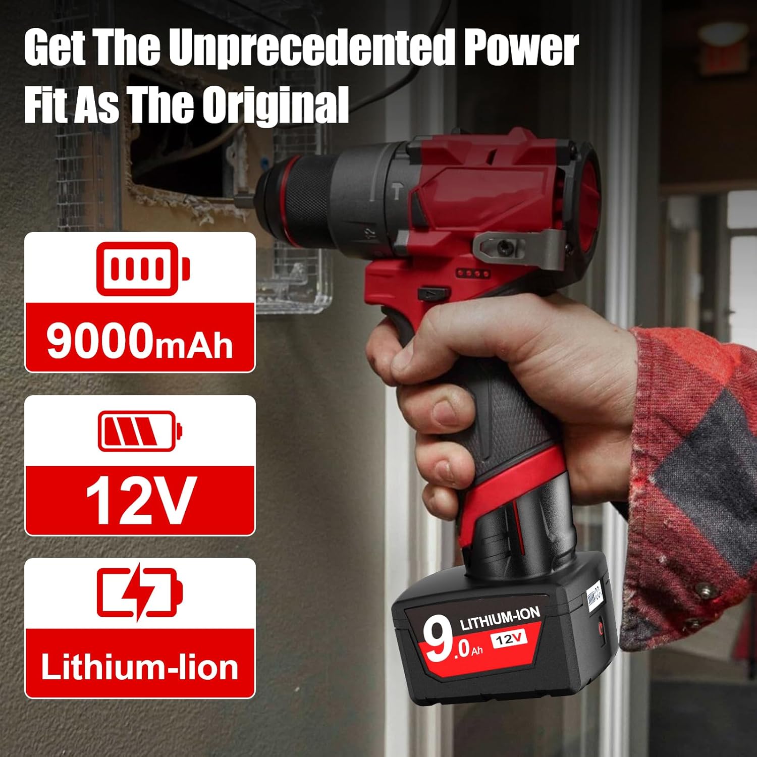 Bonacell Upgraded 2Pack 9.0Ah Replacement for Milwaukee M12 Battery Lithium 12V Battery with LCD Display Compatible with 48-11-2401 48-11-2412 48-11-2411 48-11-2420 48-11-2410 Cordless Tools