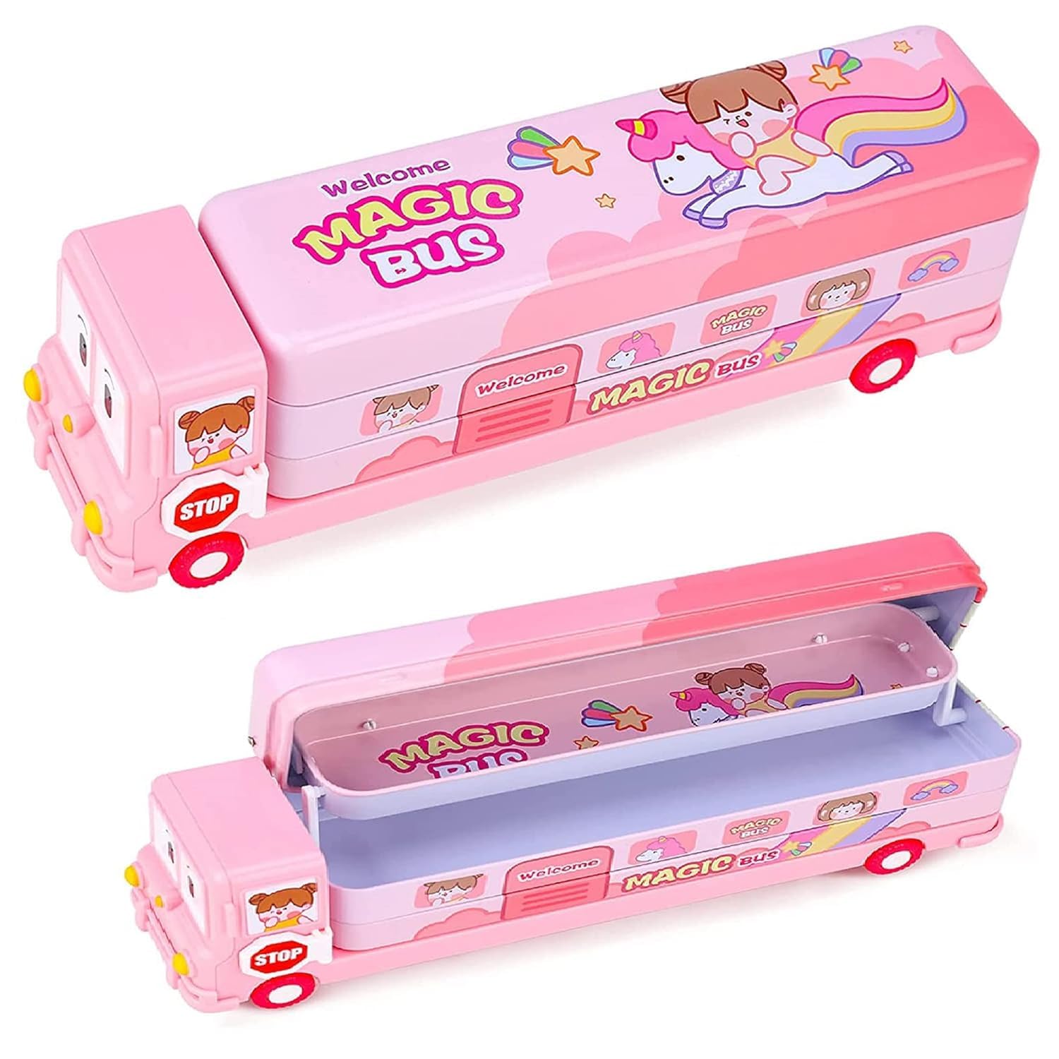 SILLYMEPencil Box for Girls - School Bus Stationary case for Kids Girls