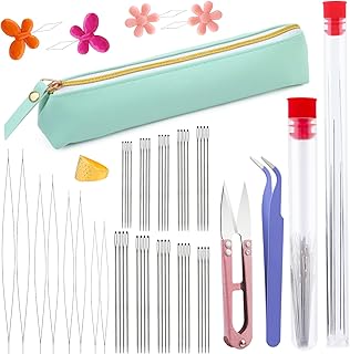 58 PCS Beading Needles Set for Jewelry Making Includes 8 Pcs Big Eye Beading, 40 Pcs Hand-Sewing Beading Needles, Yarn Scissors, Threader, Tweezers, Thimble for Bracelets and Jewelry Making (Blue）