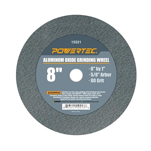 POWERTEC 15521 Rueda de molienda de óxido de aluminio grano 80, 8" x 1" con eje de 58"