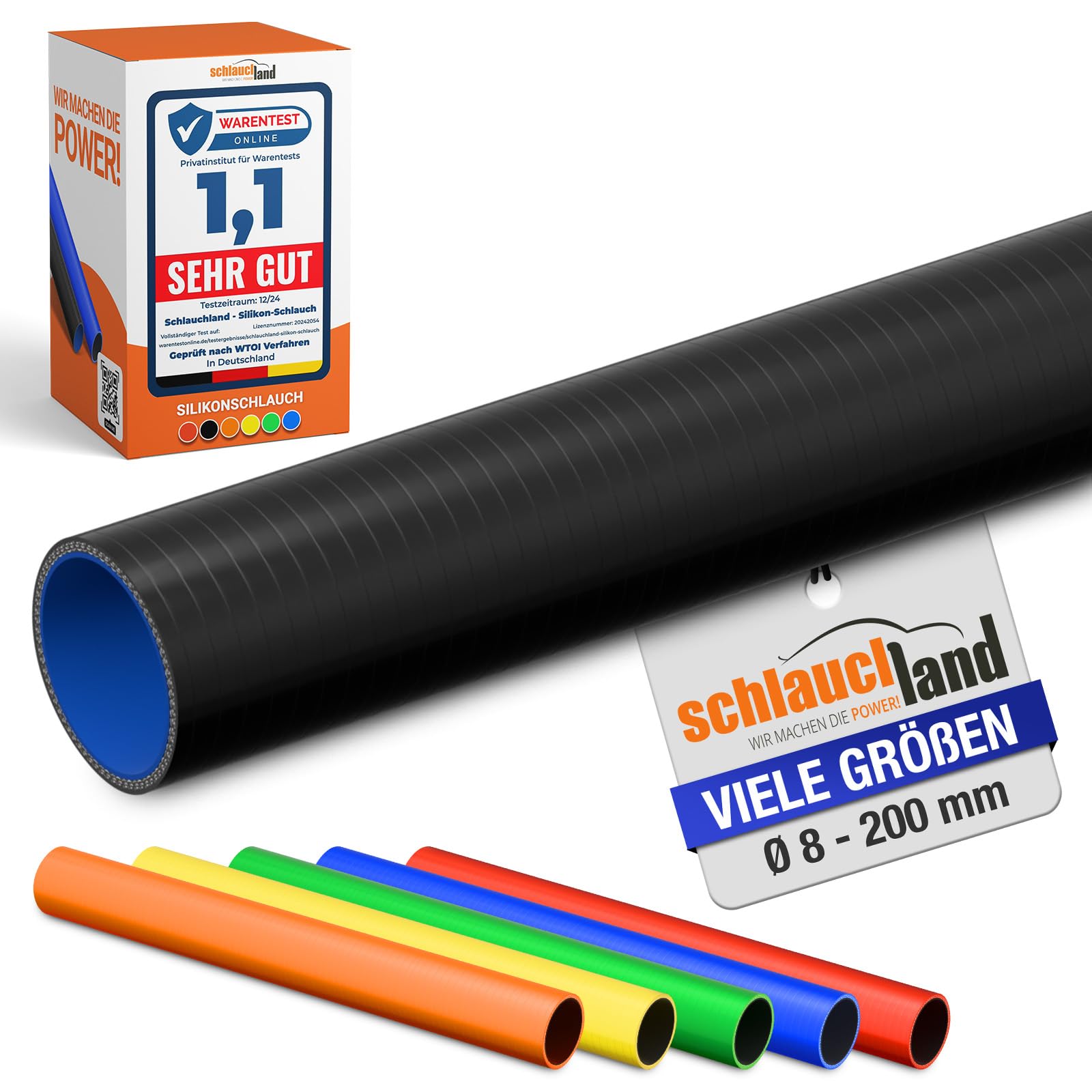 2 Stück | 1m Silikonschlauch ID-Ø 13mm schwarz 200°C | VIELE GRÖSSEN & FARBEN | Ladeluft-Kühler LLK Kühlmittel Kühlwasser Turbo-Lader Silikon Schlauch Druck-Schlauch Gummi KFZ flexibel | PREMIUM