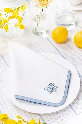 Miniatura 3 de Hofdeco Premium Juego de 4 servilletas costeras de tela de algodón, 20 x 20 pulgadas, lavables para decoración náutica, yate náutico bordado azul