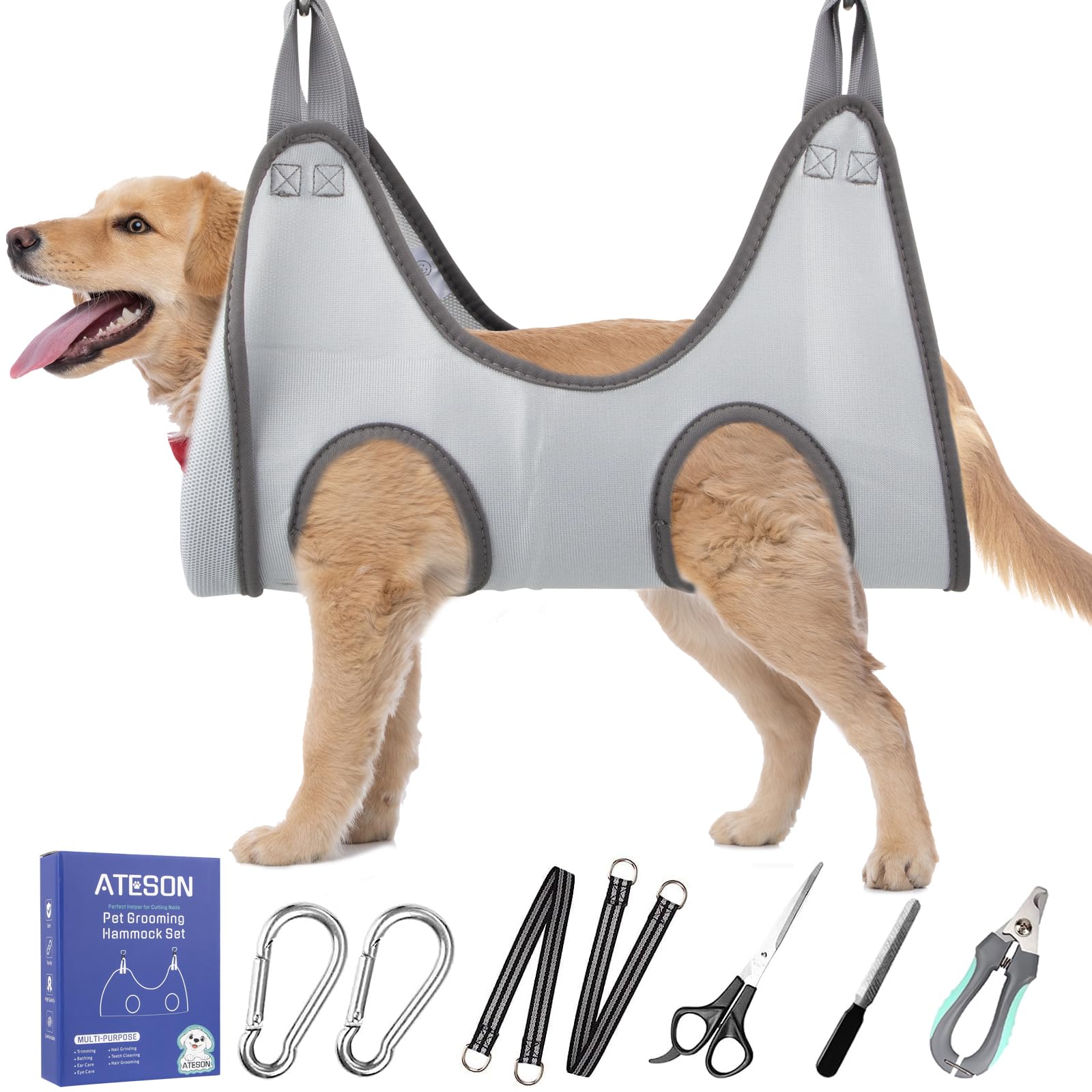 Pet Grooming Hammock Harness for Medium/Large Dogs Nail Trimming, Dog Sling for Cutting Nails, Dog Hanging Holder Hanger with Nail Clippers, Nail File, Scissors