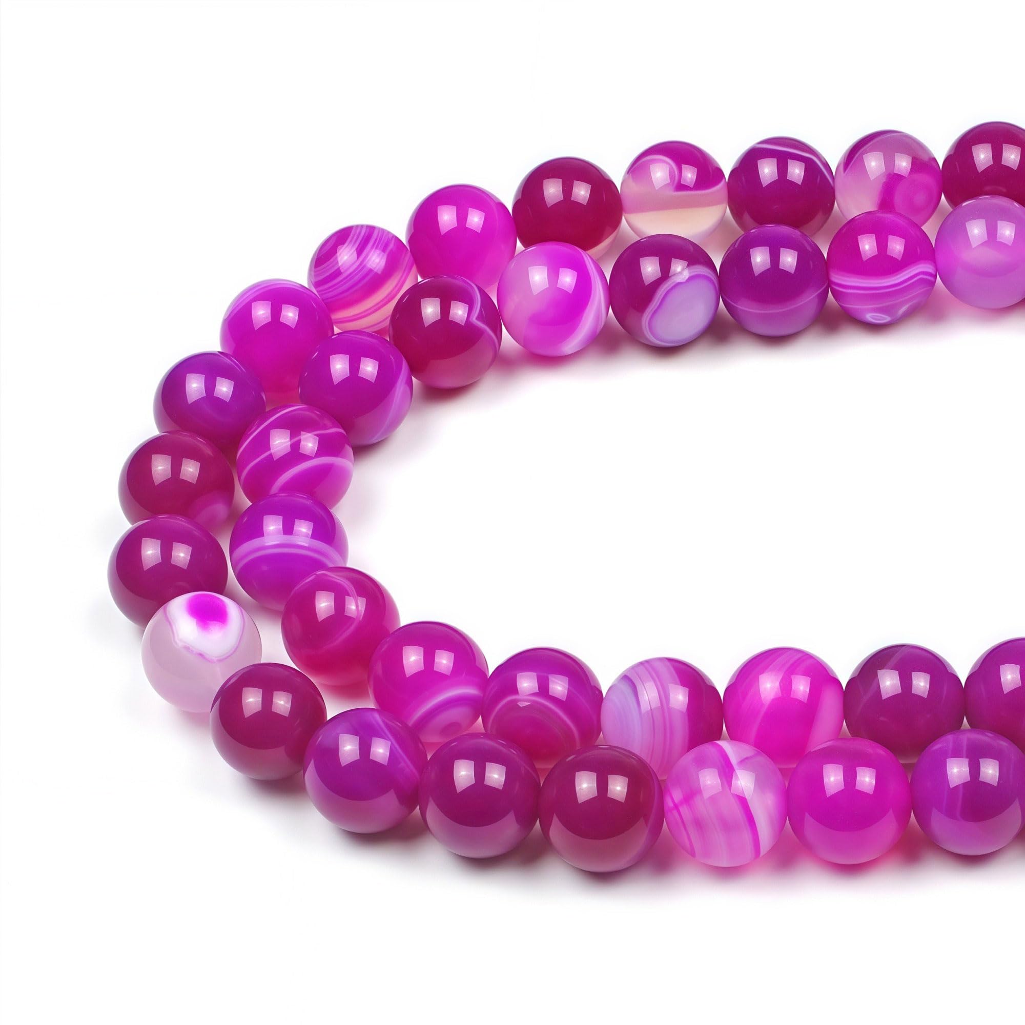 MJDCB Natural Round Stone Beads 12mm Rose Red Striped Agate Loose Gemstone Beads for Jewelry Making Bracelet Necklace 30pcs โ image 1