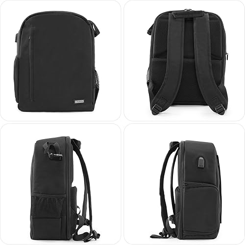 Miniatura 9 de CADeN Mochila para cámara DSLRSLR sin espejo, impermeable, con compartimento para laptop de 15.6 pulgadas, puerto de carga USB, soporte para