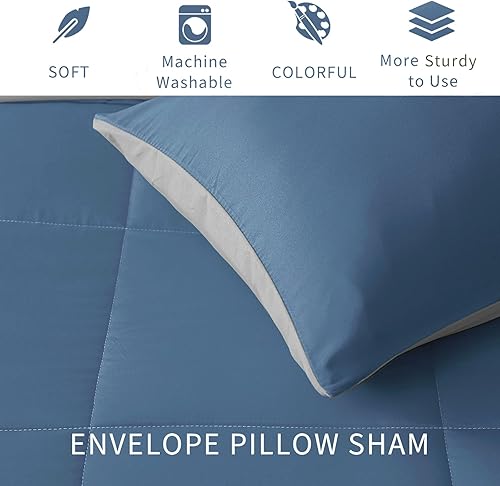 Miniatura 6 de Exclusivo Mezcla Juego de edredón ligero reversible tamaño Queen, edredón alternativo al plumón con 2 fundas de almohada, juego de ropa de cama