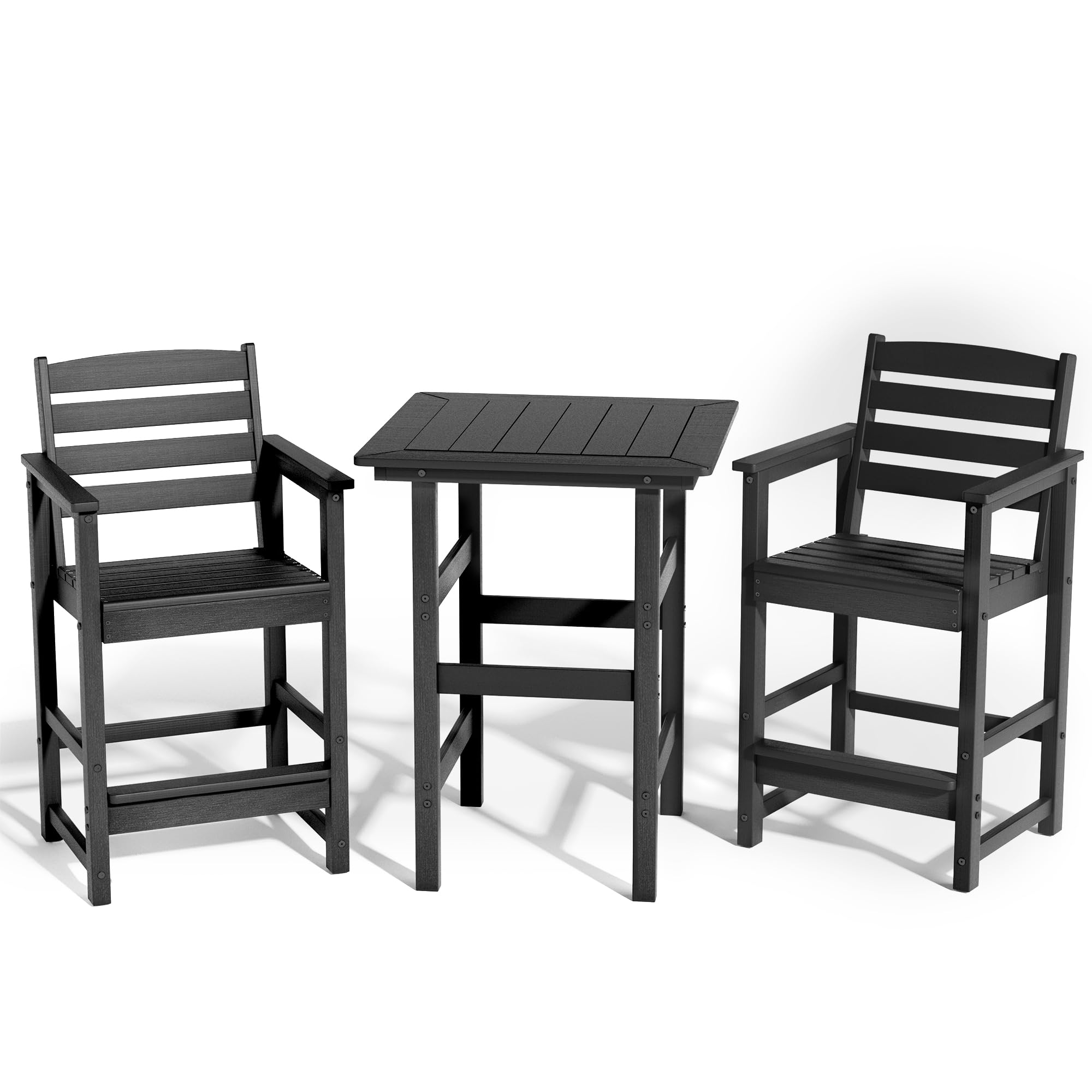 3-Piece Outdoor Bistro Bar Set, HDPE Bar Height Table &amp; Chairs, Black