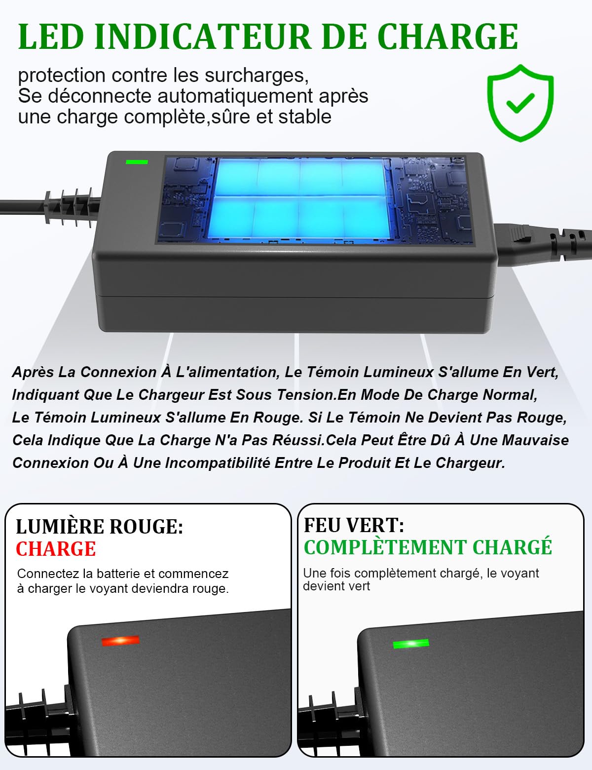 Chargeur Trotinette Electrique, 42V 2A Chargeur Hoverboard 36V Trottinette Batterie avec 4 Connecteurs pour Hoverboard, Scooter Électrique, Planche à Dérive, Xiaomi M365/Pro 2