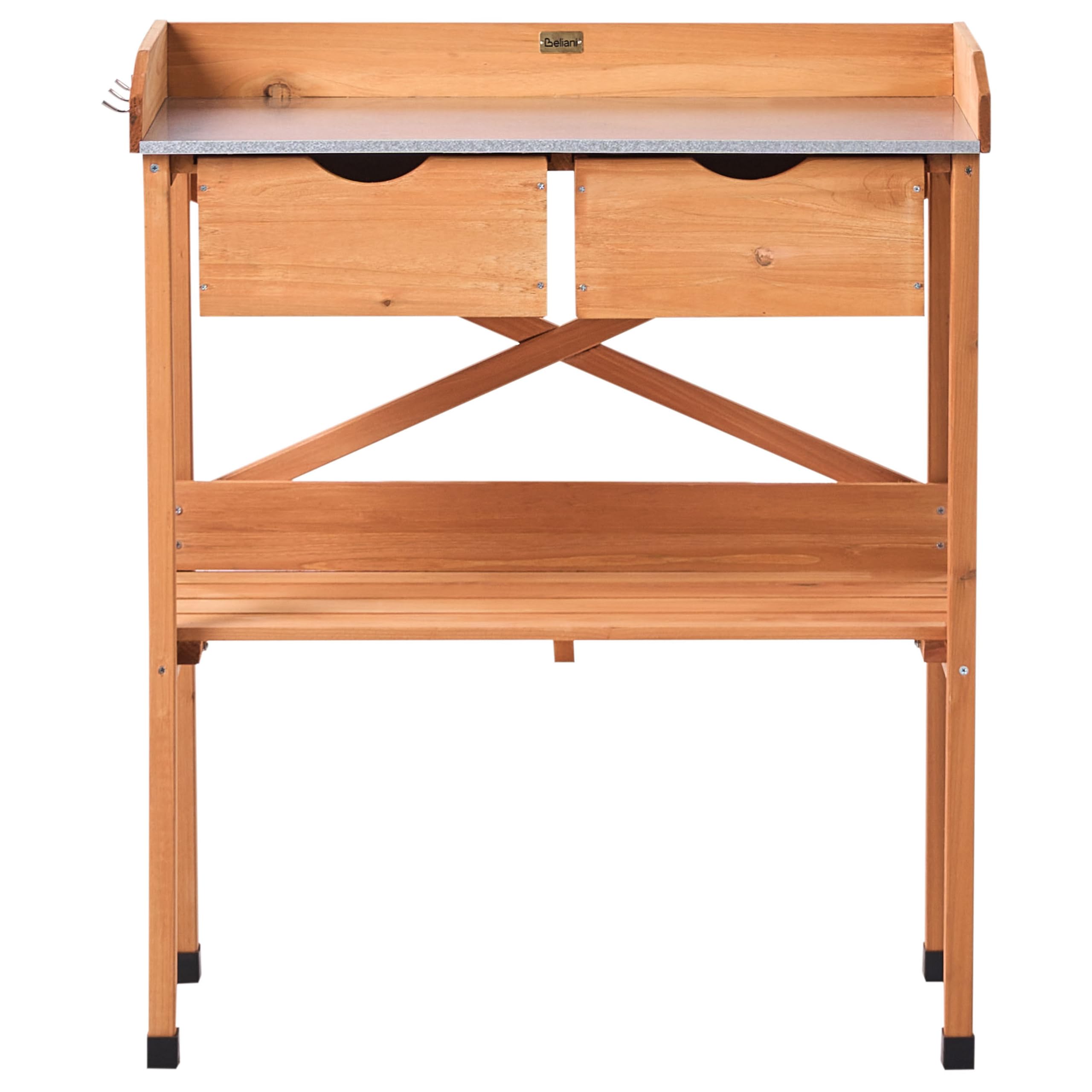 Ravanusa Table de Rempotage en Bois de Sapin 79x37x89 cm Plan de Travail en Fer Marron Clair