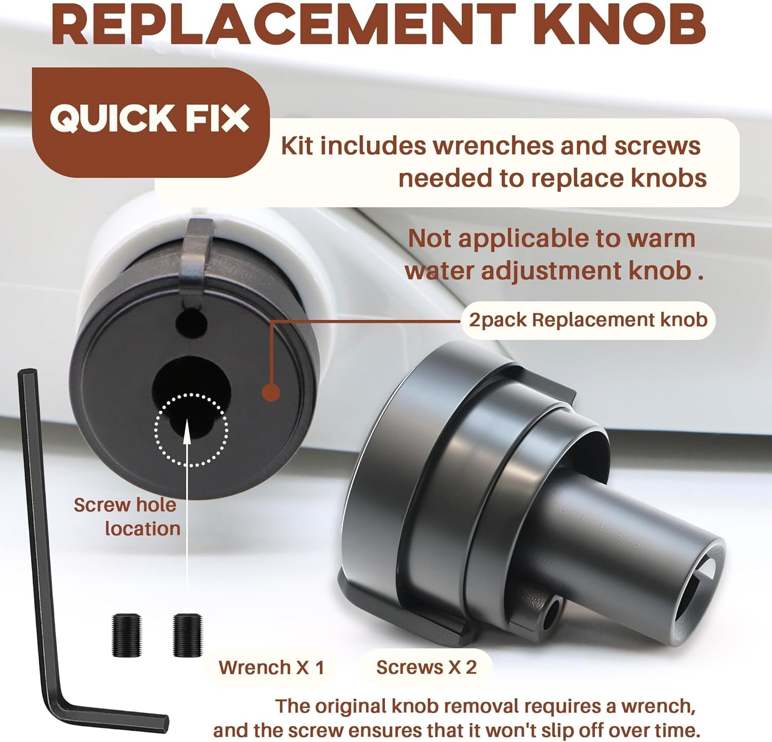 2 Pack Replacement Knob for Bidet Toilet Seat, Compatible with Non-Electric Swash Seat, ABS Material, Injection Moulding, Black（Plastic Knob Center Only, Metal Ring Not Included）