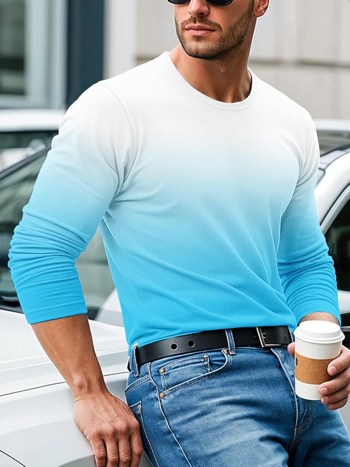 Men's Cotton T Shirts-Long Sleeve Athletic T-Shirt Gradient Shirt Casual Basic Tee - Image 4