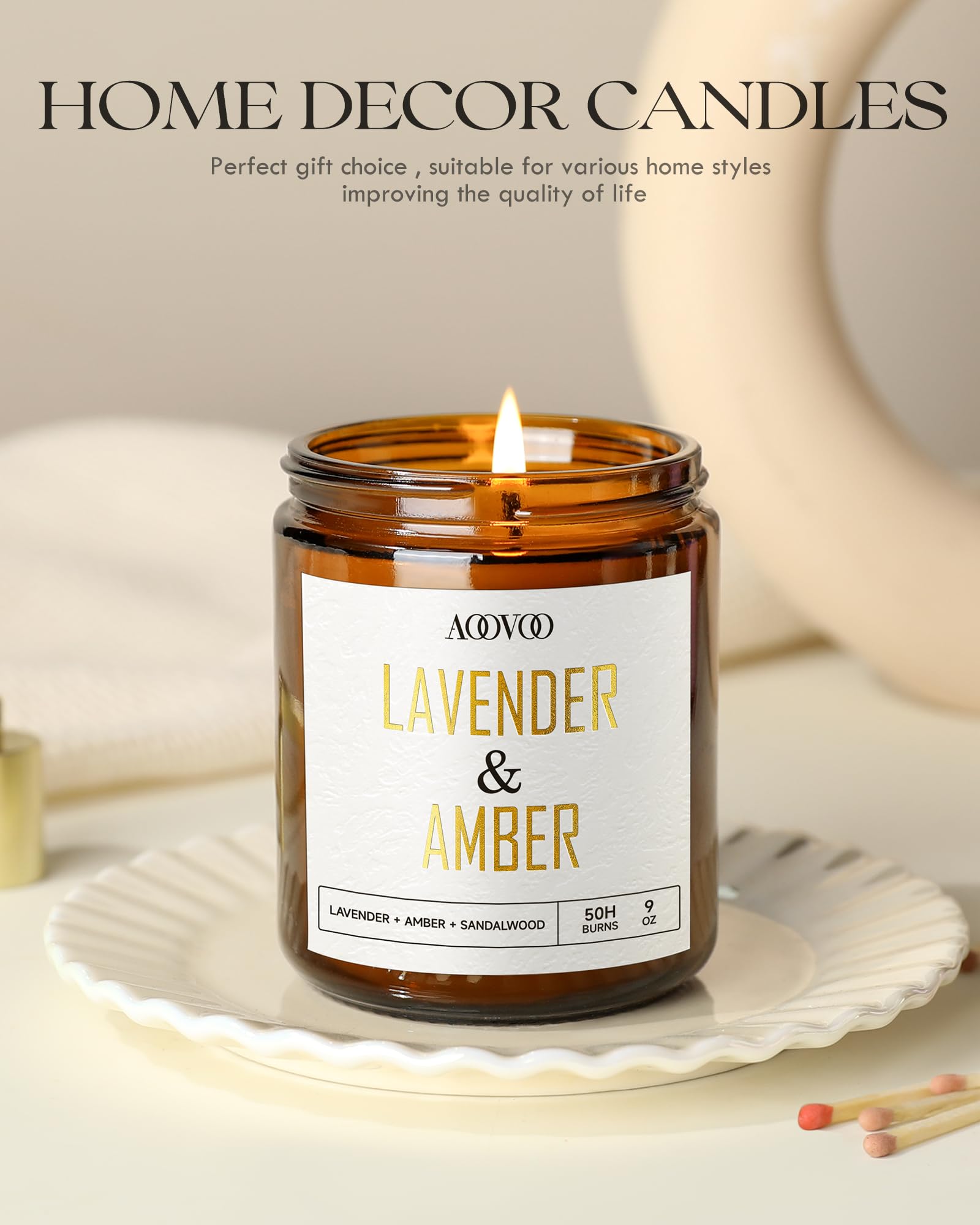 AOOVOO Lavendel Bernstein Duftkerze, Aromatherapiekerze, Sojakerze für den Hausgebrauch